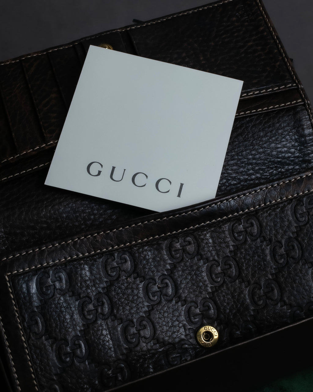 "GUCCI" GG mark embossed leather horsebit long wallet