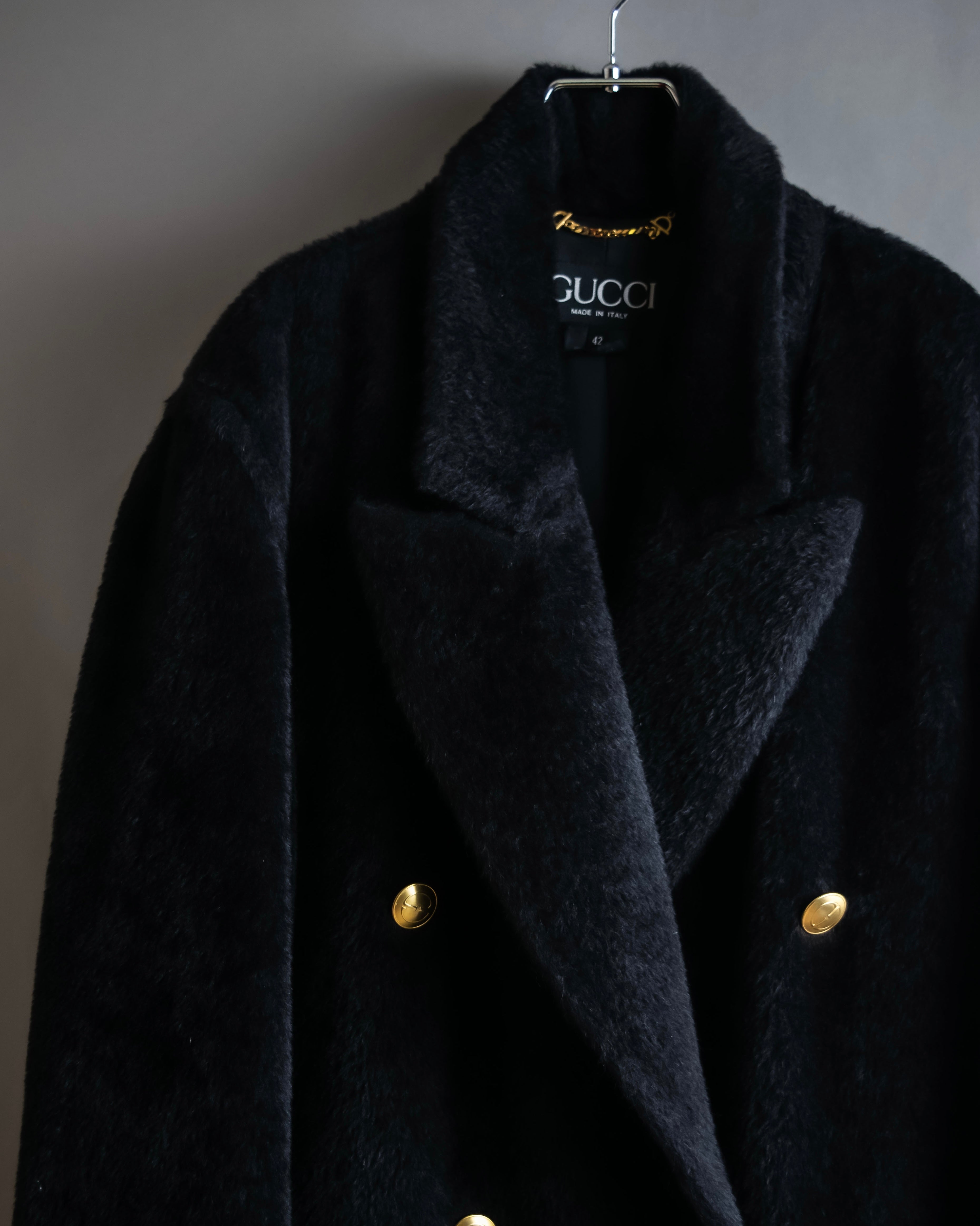 "GUCCI" 80's Gold button design brushed wool long chester coat