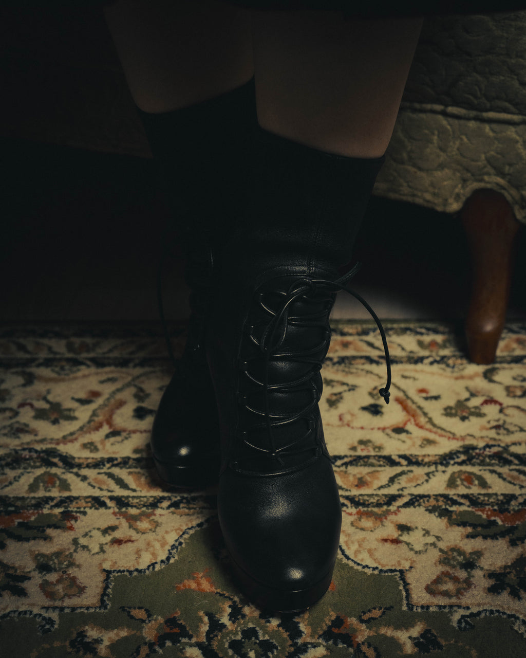 –SPECIAL– "Miu Miu" 00's–10's Sculptural platform lace up ankle boots