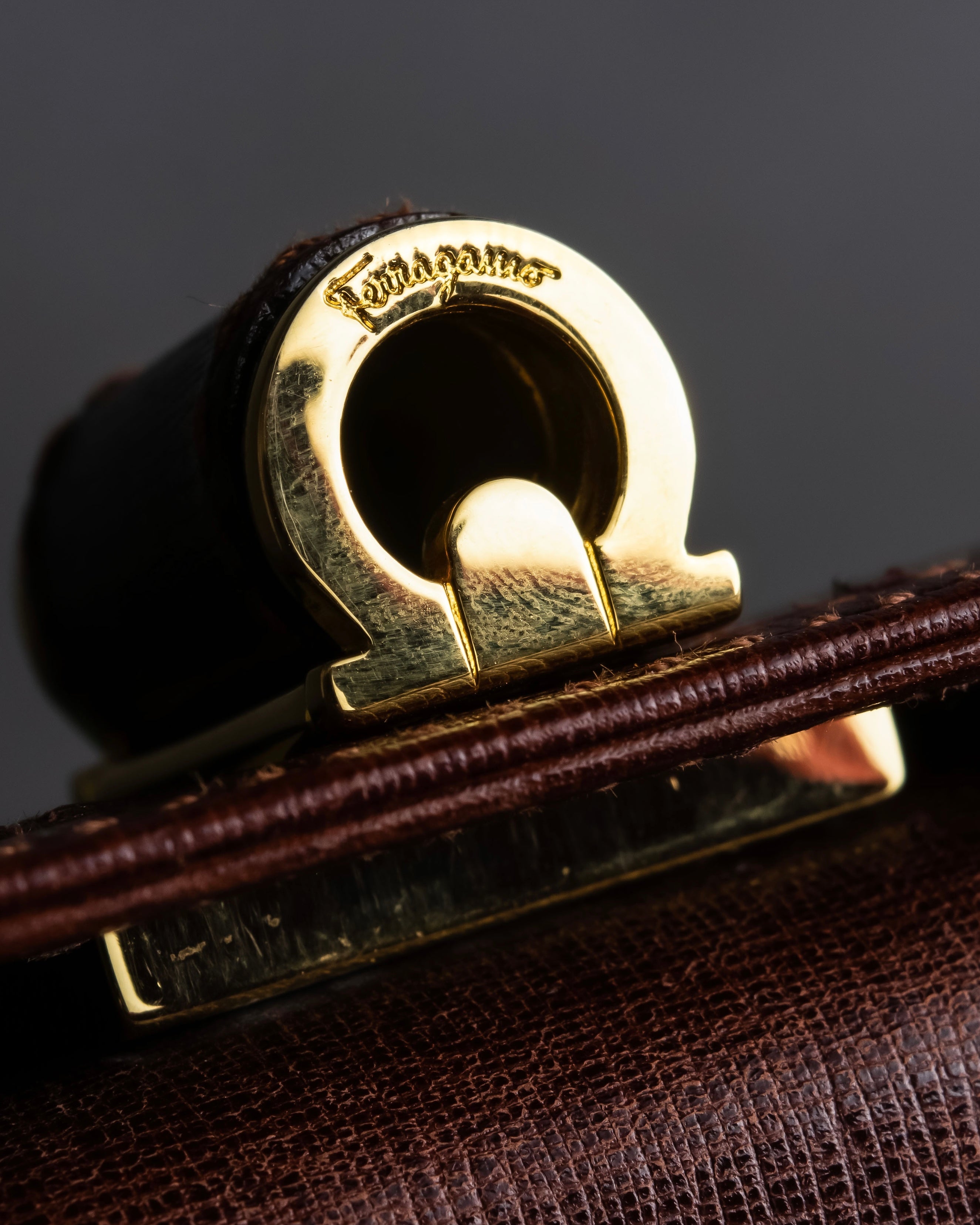 "Salvatore Ferragamo" Half-moon shaped Bordeaux color leather shoulder bag