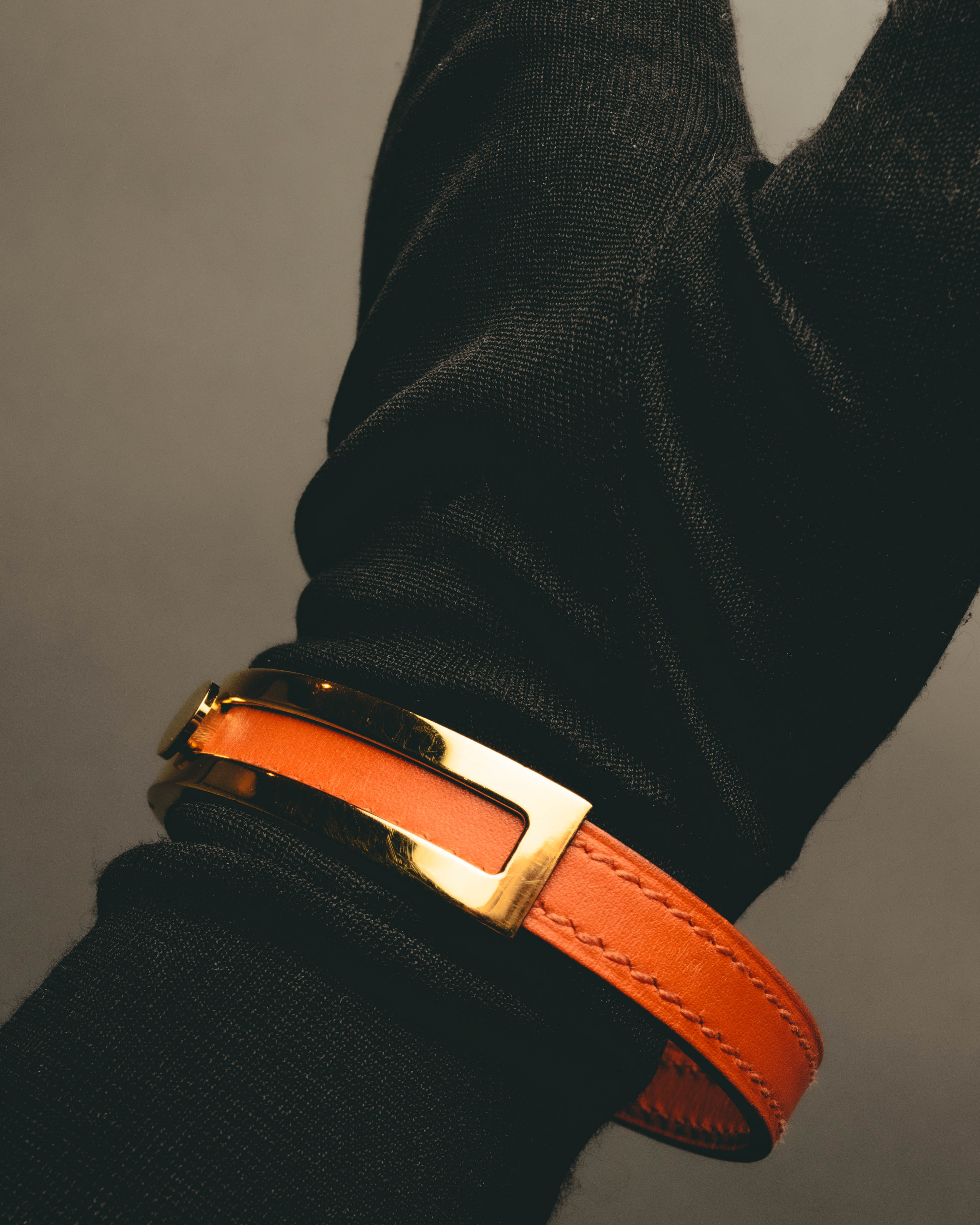 "Hermès" 00's Vibrant orange leather bracelet