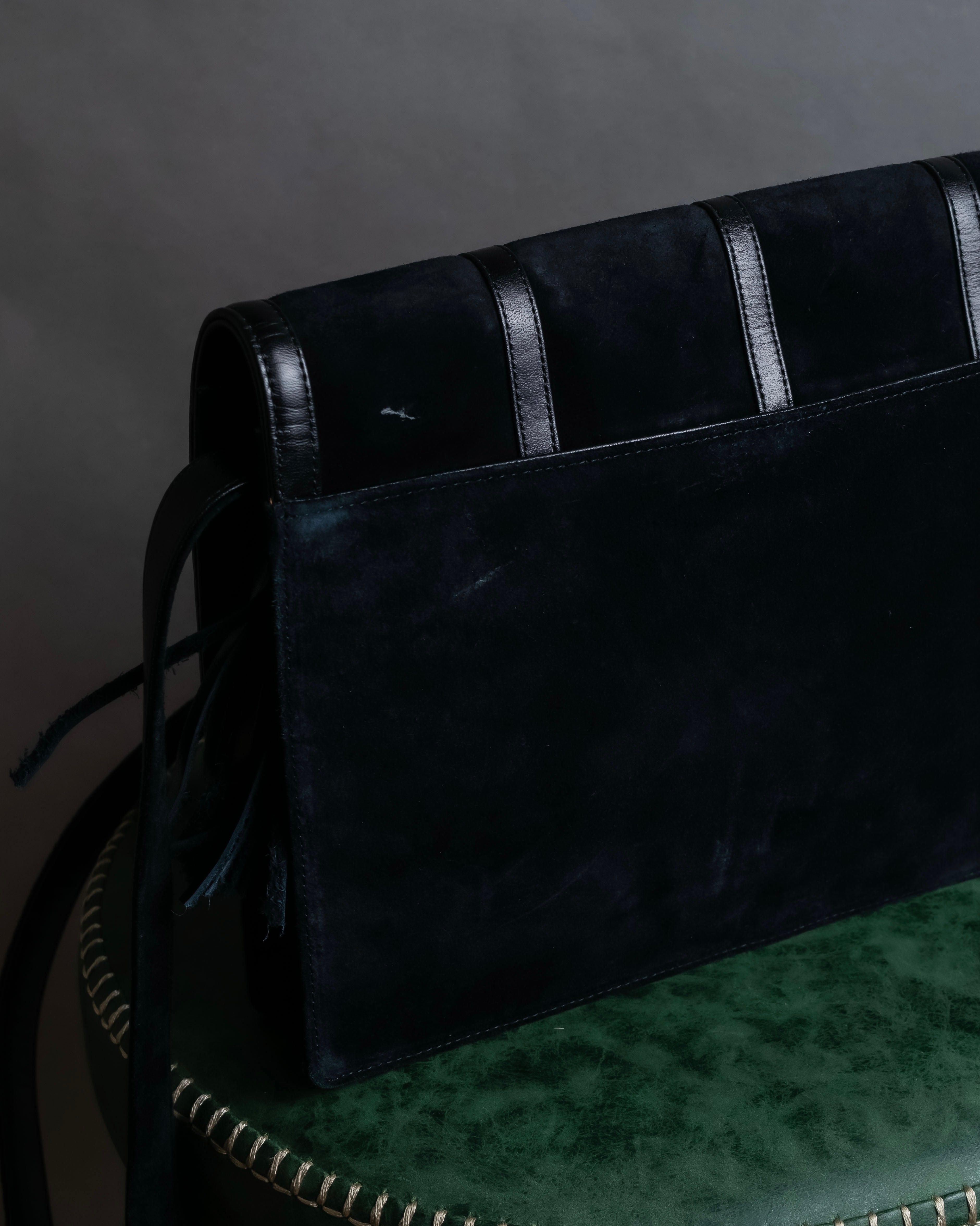 "YVES SAINT LAURENT" Gold medallion motif design suede leather shoulder bag