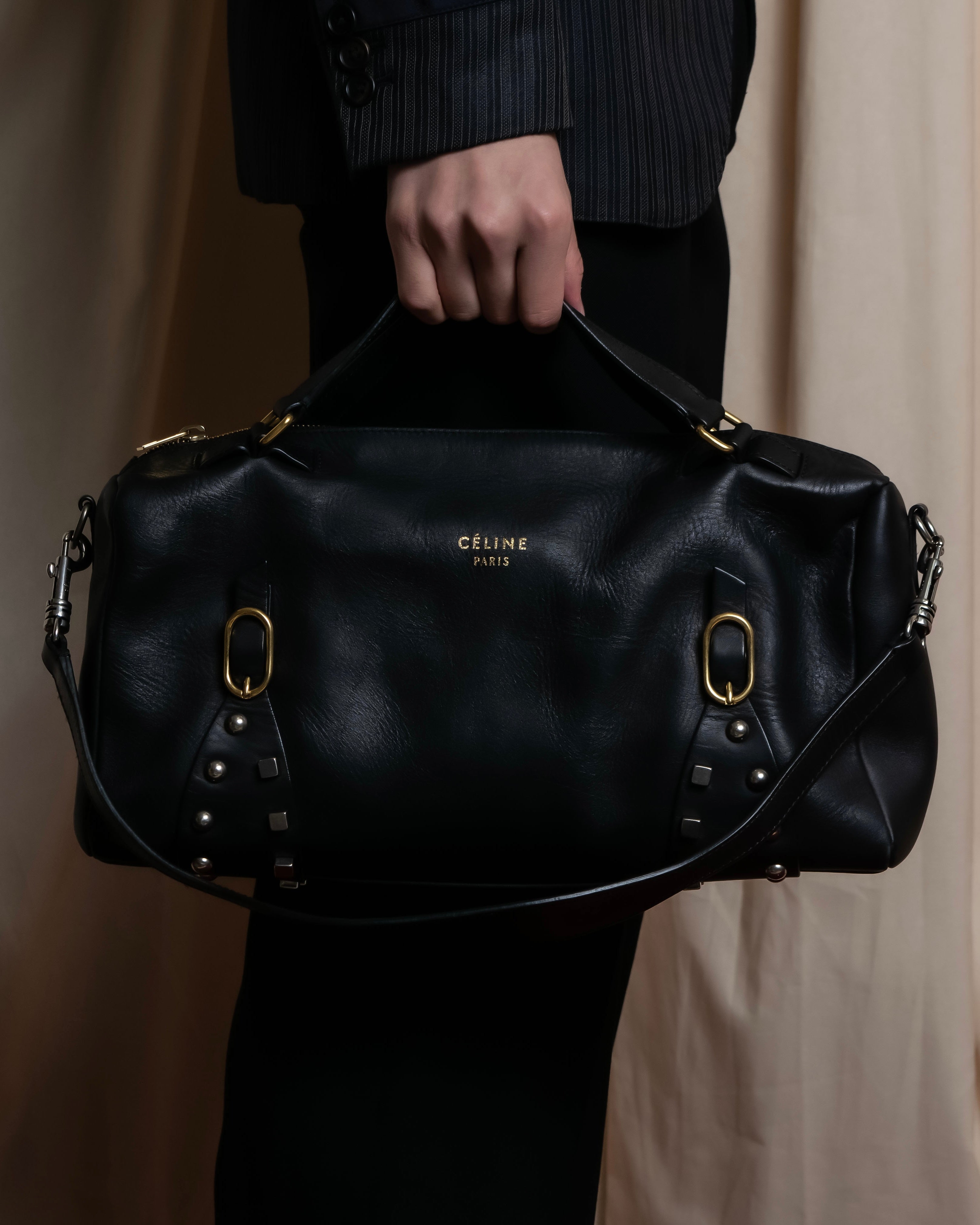 "CELINE" Various studs horizontal leather 2way bag