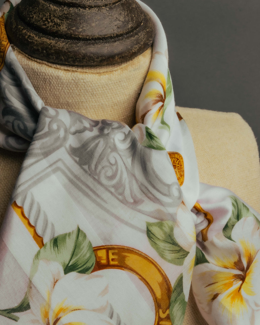 "CELINE" 90's Floral logo cotton square scarf