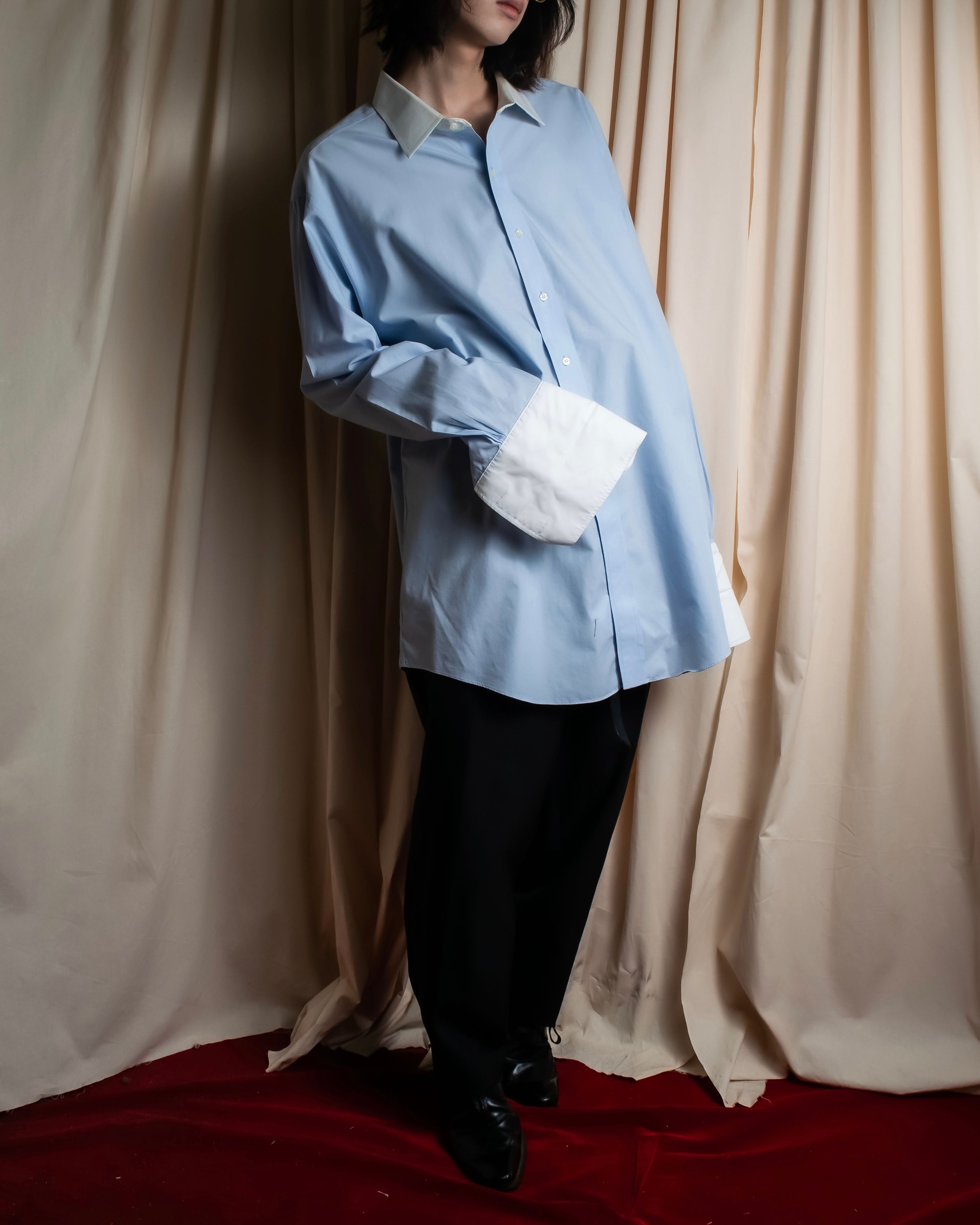 "BROOKS BROTHERS" Large cuffs design cleric oversized shirt