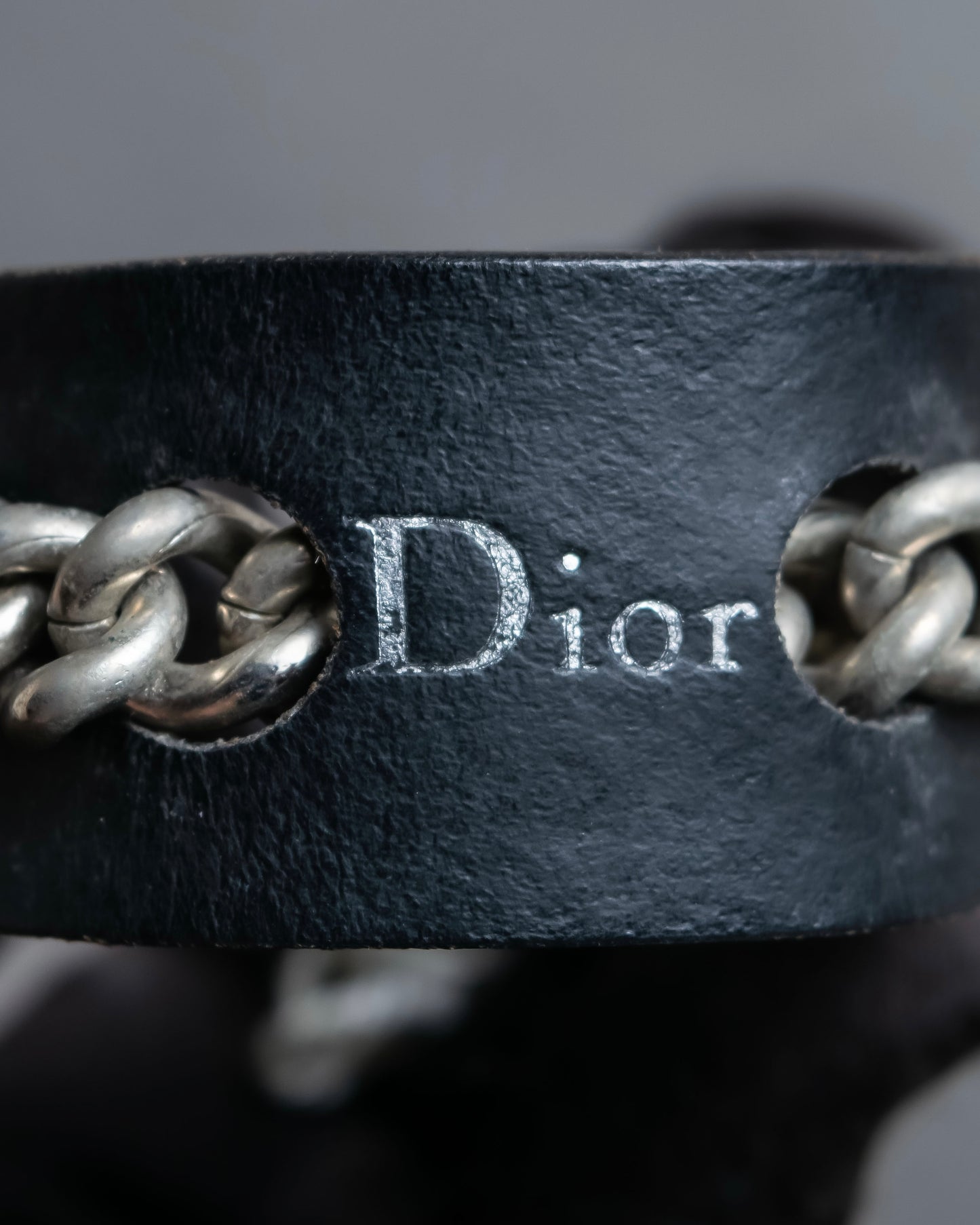 "Dior" Silver chain inlaid leather bracelet