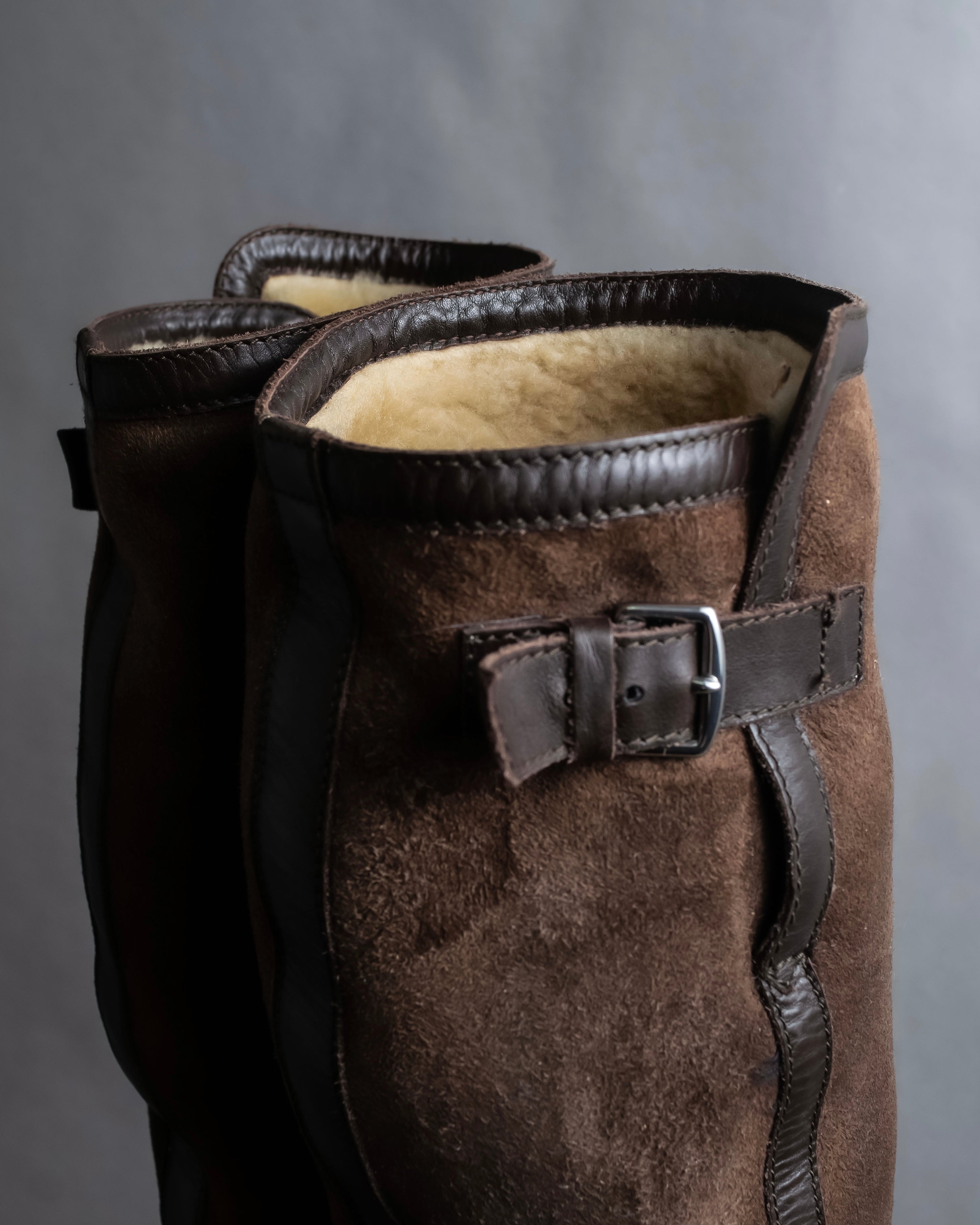 "HERMES" Shearling lining leather combination long boots