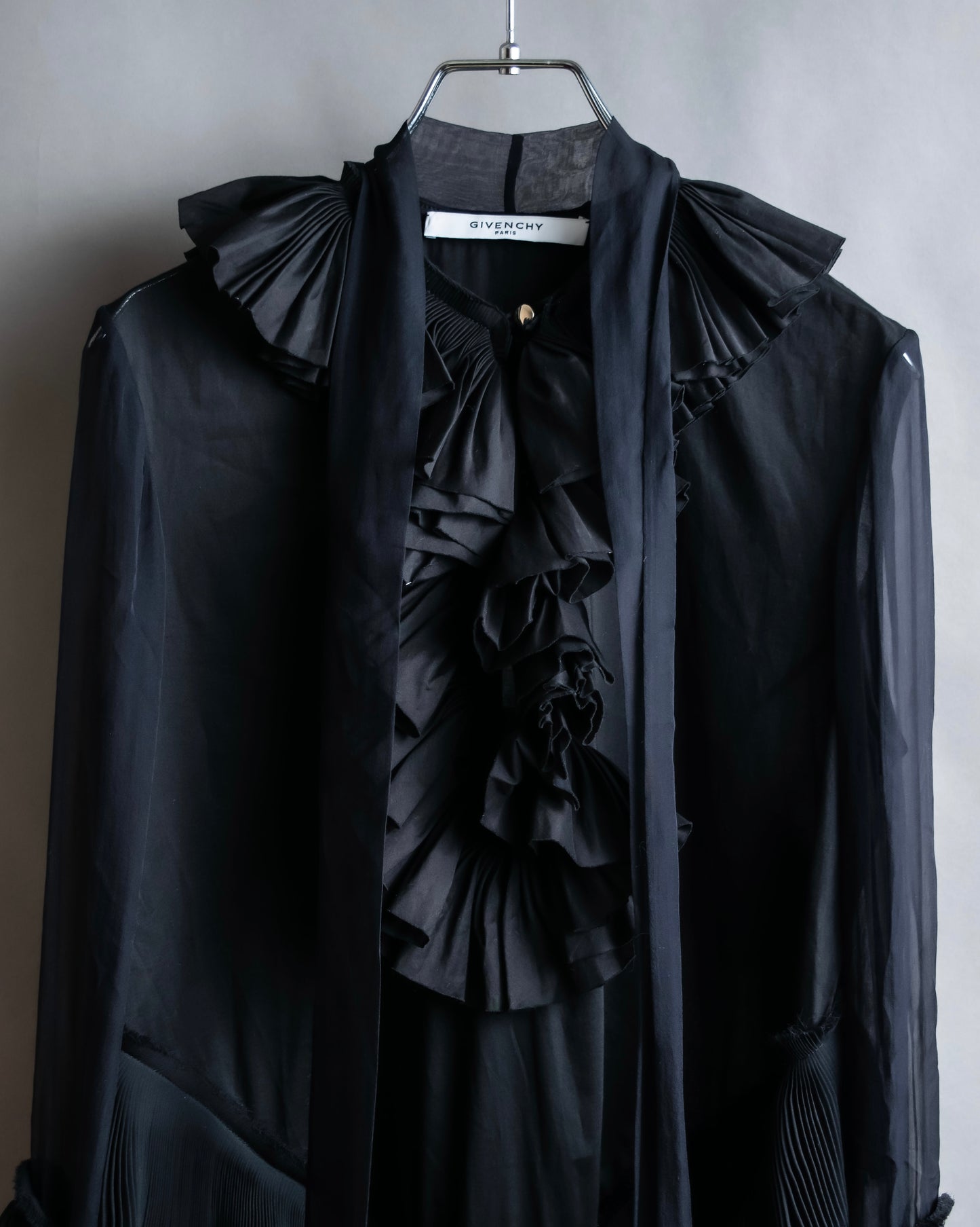 "GIVENCHY" Ribbon frill detail bow tie silk shirt ribbon frill detail