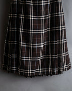 "BURBERRY" Brown tartan check pleated wrap skirt