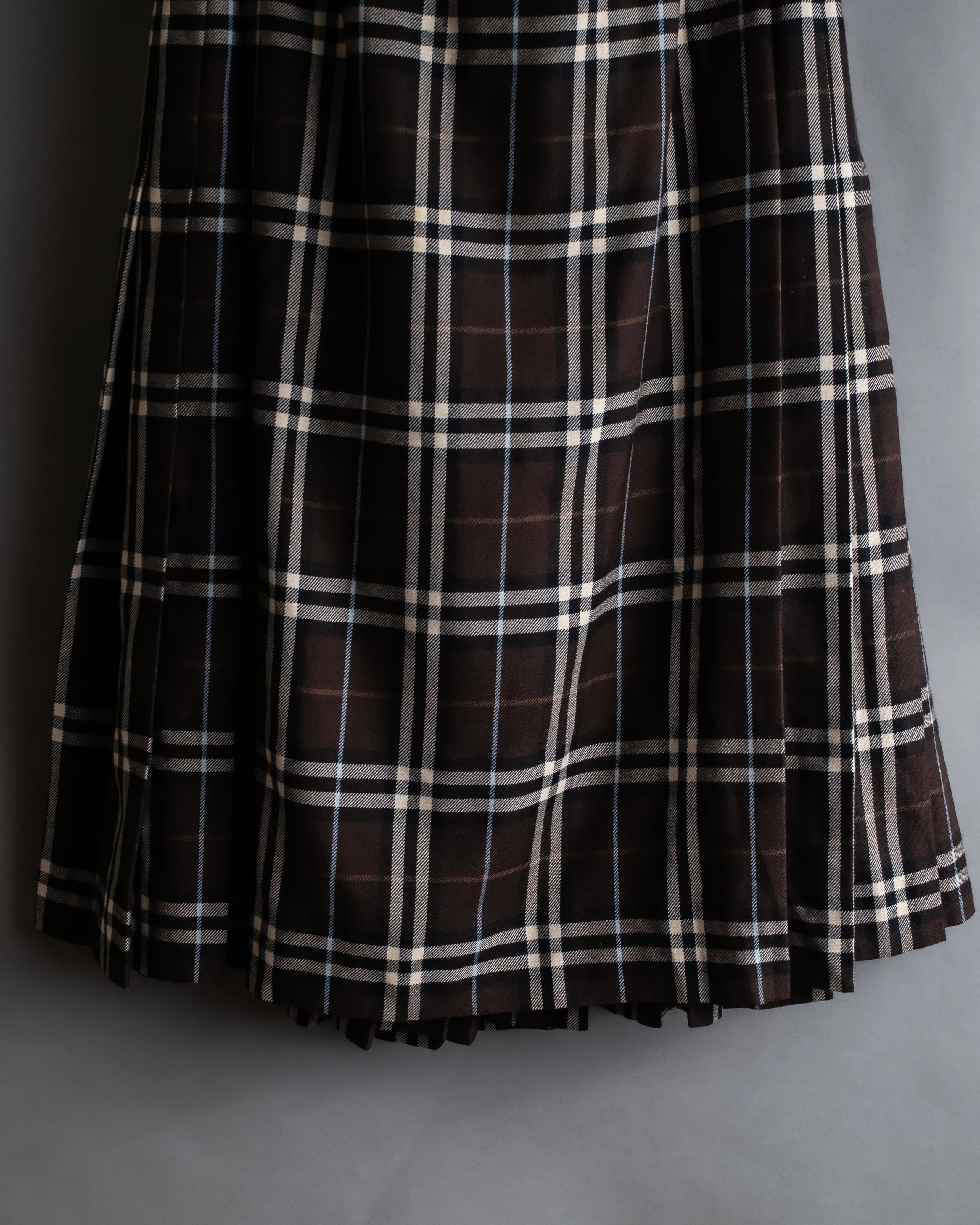 "BURBERRY" Brown tartan check pleated wrap skirt