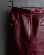 "LOEWE" Burgundy leather front button middle skirt