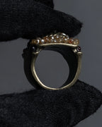 "CHANEL" 00 AW Glass pearl Coco mark motif gold ring