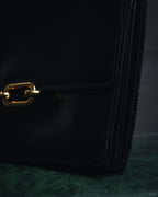 –SPECIAL– "HERMES" 70’s Foncebel oval link bar-lock box calf top handle bag