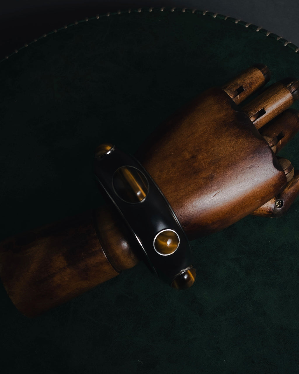 "Bottega Veneta" 2006-2012 ebony and sterling silver tiger eye bangle