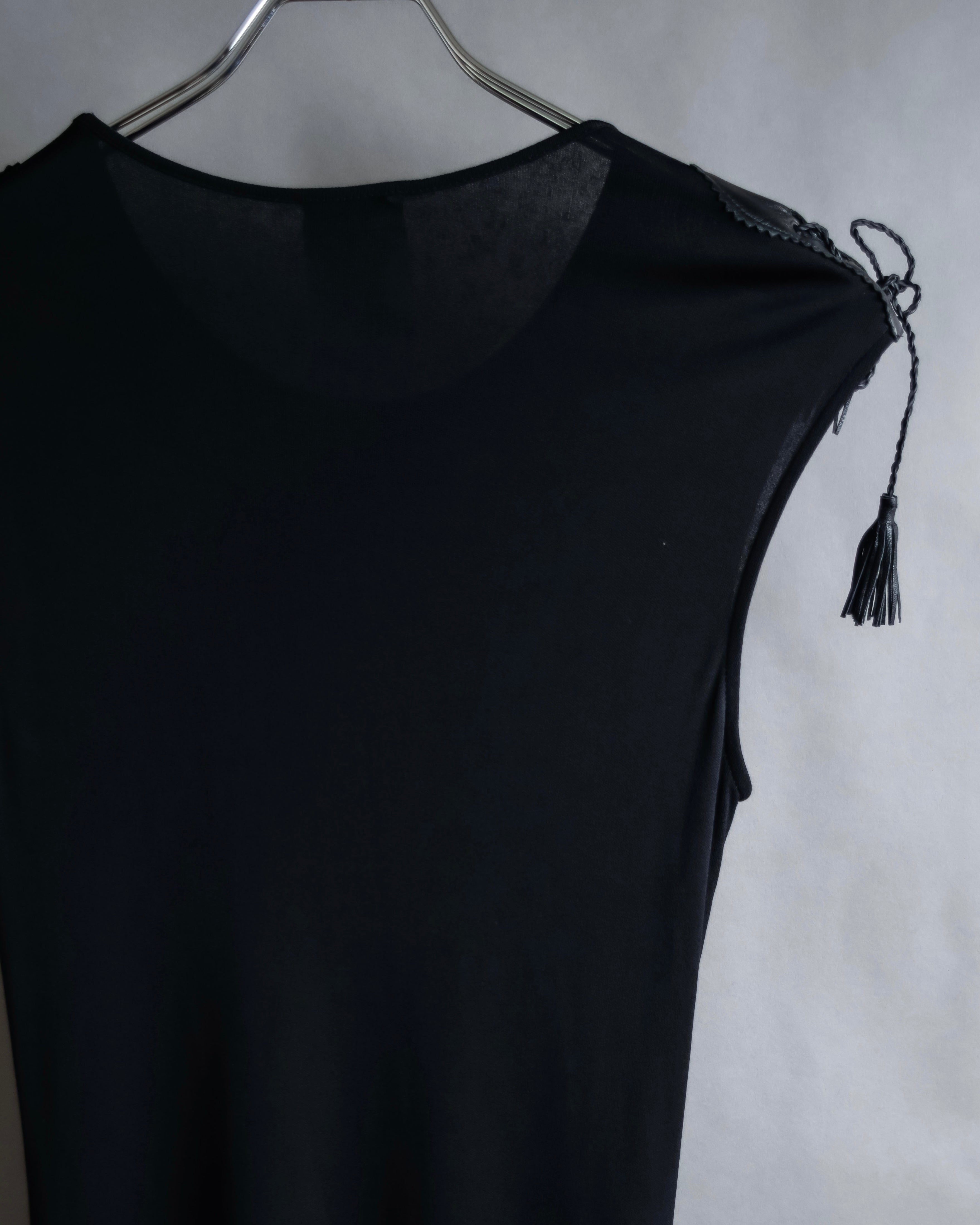 "GIANNI VERSACE" Tassel lace-up design A-line silhouette black dress