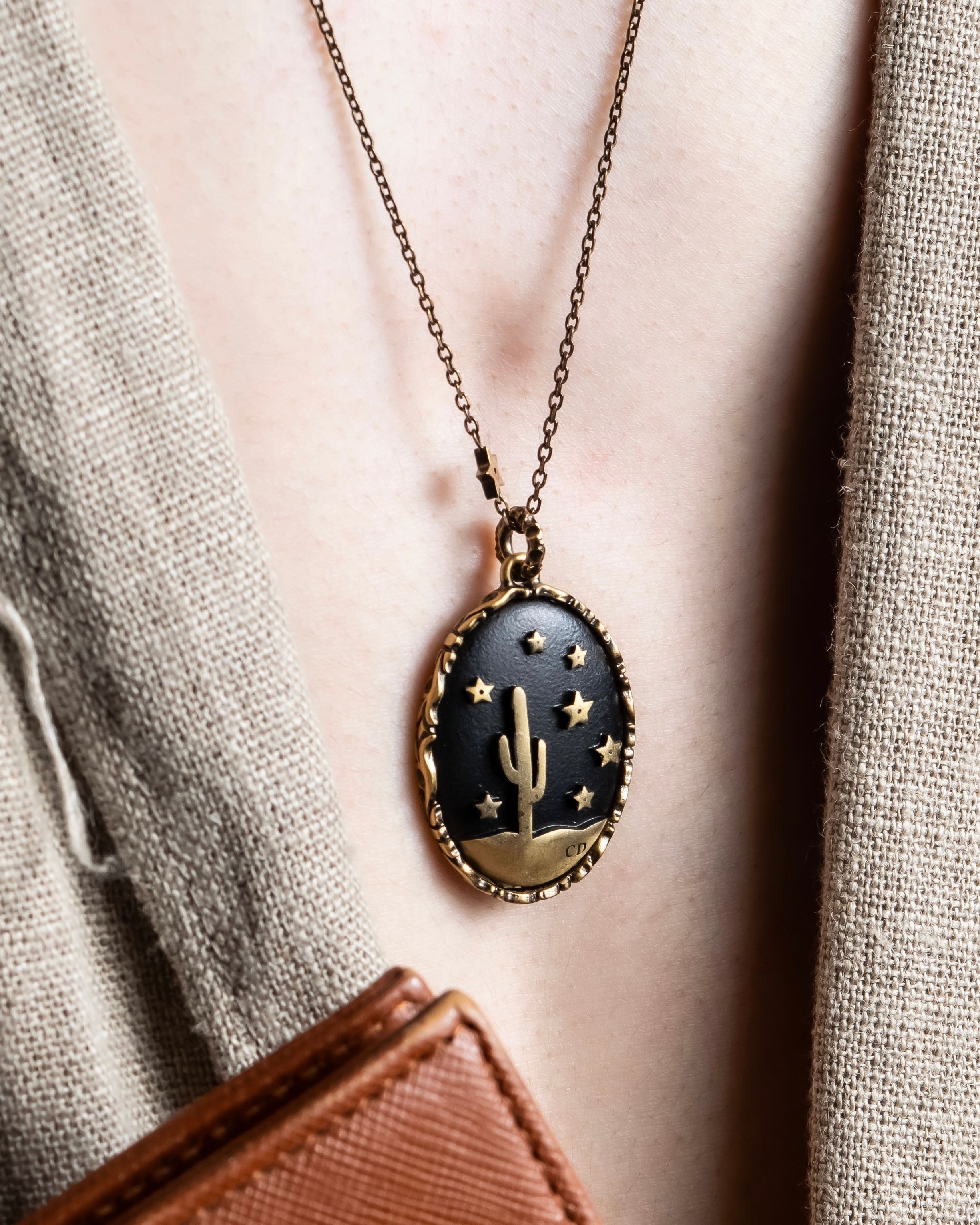 "Christian Dior" Starry sky & cactus motif long chain necklace