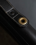 "LOEWE" 80's-90's Logo engraved suede leather combination business bag
