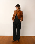 FENDI/ Back Logo Embroidery Calf Leather Short Jacket Brown