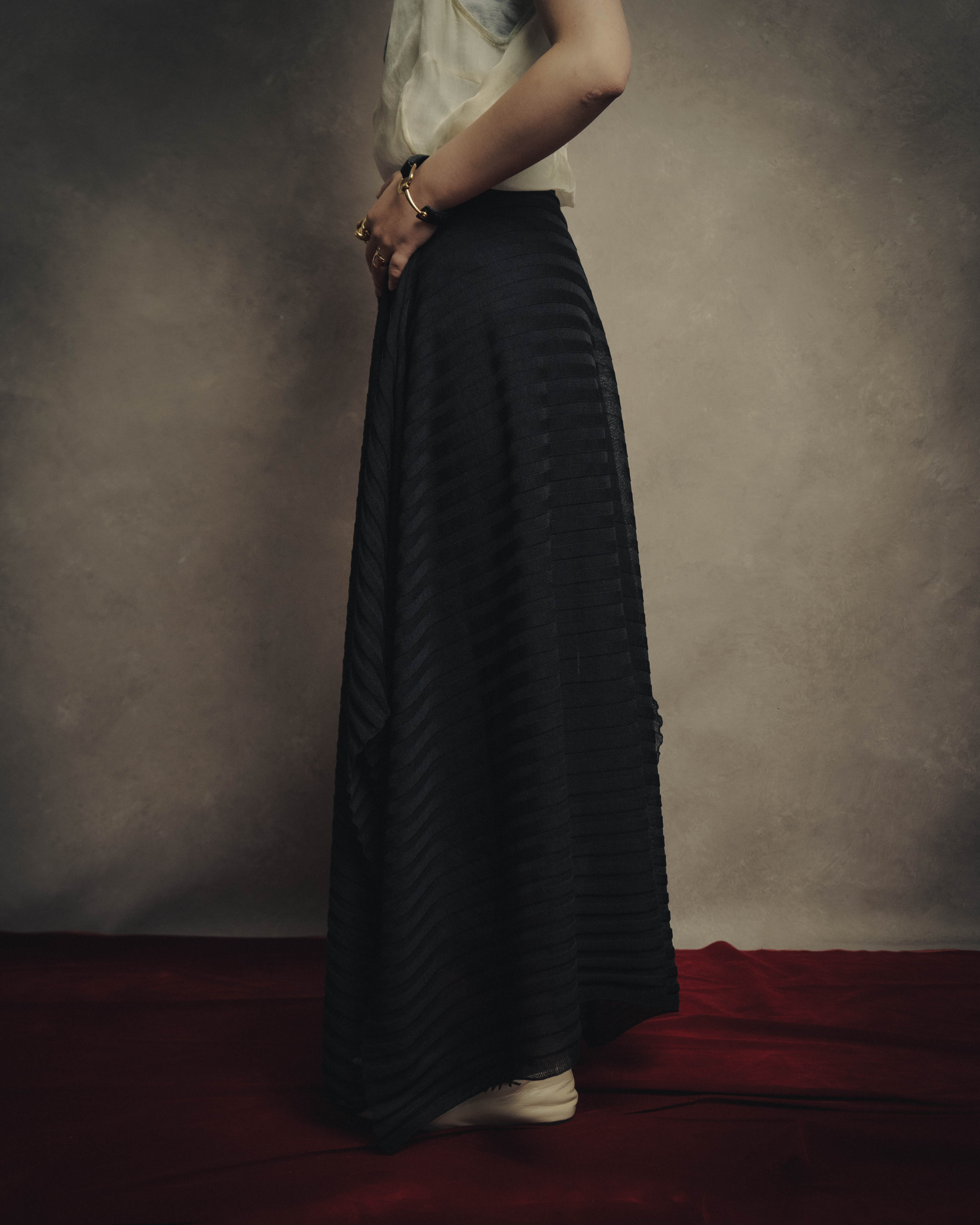 -SPECIAL- “Christian Dior“ 00’s-10’s Sheer ribbed asymmetric long skirt