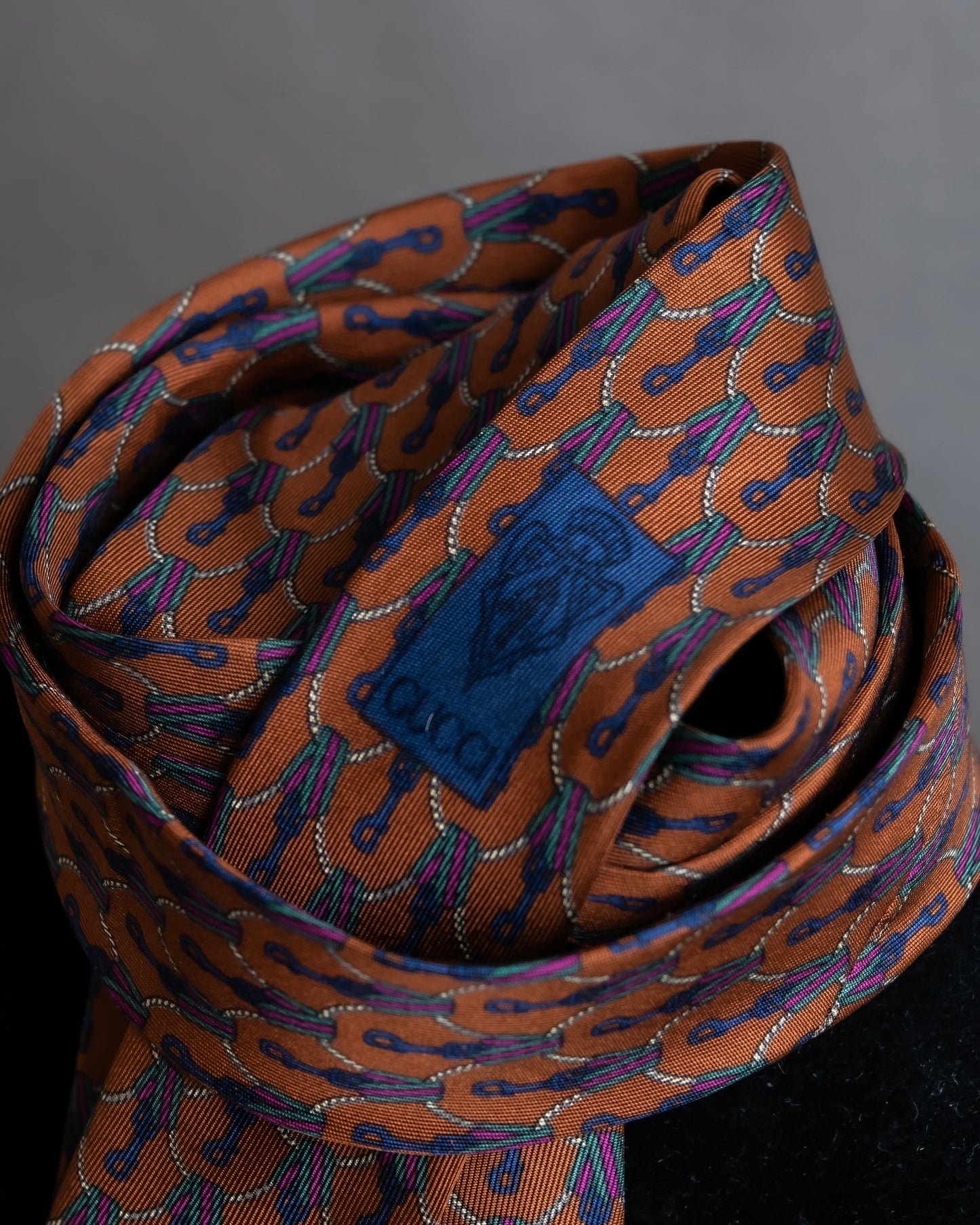 "GUCCI" Horsebit & GG pattern silk neck tie