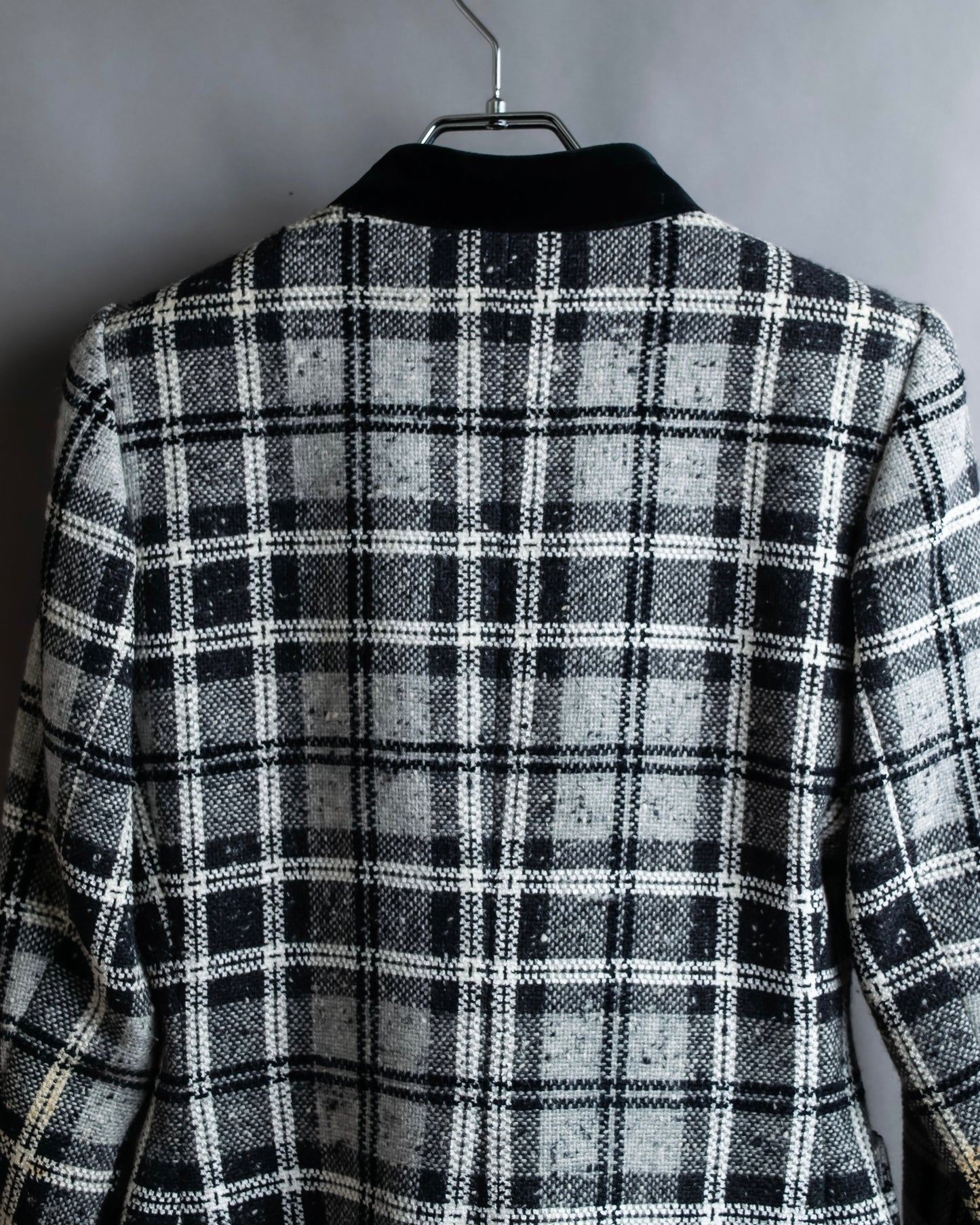 "YVES SAINT LAURENT" Monotone Madras check pattern shaped tailored jacket