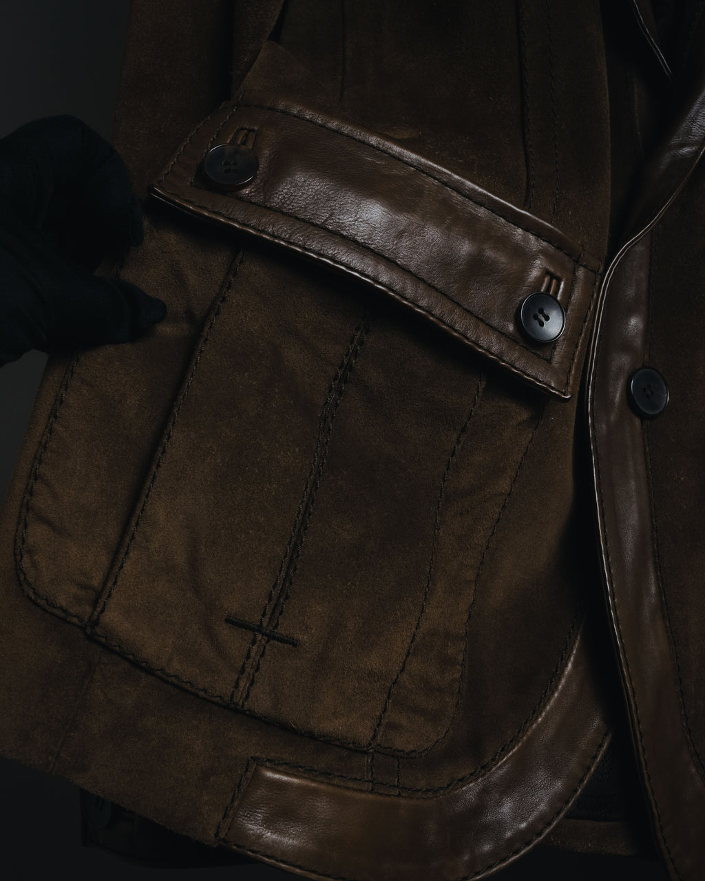 "GUCCI"Mid 2000s suede & smooth leather combination tailored jacket