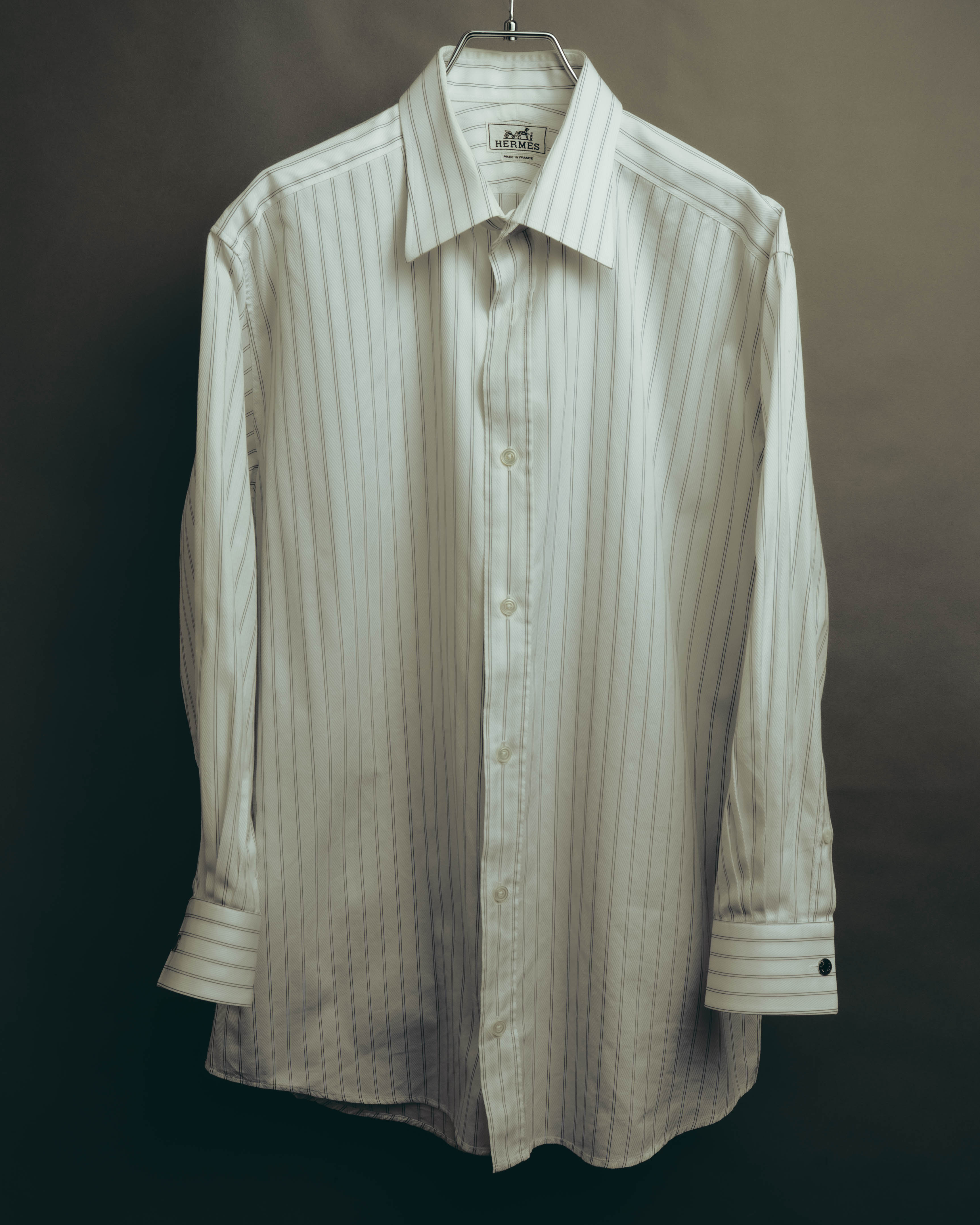 -SPECIAL- “HERMES” 80’s tonal jacquard pinstripe French cuff shirt