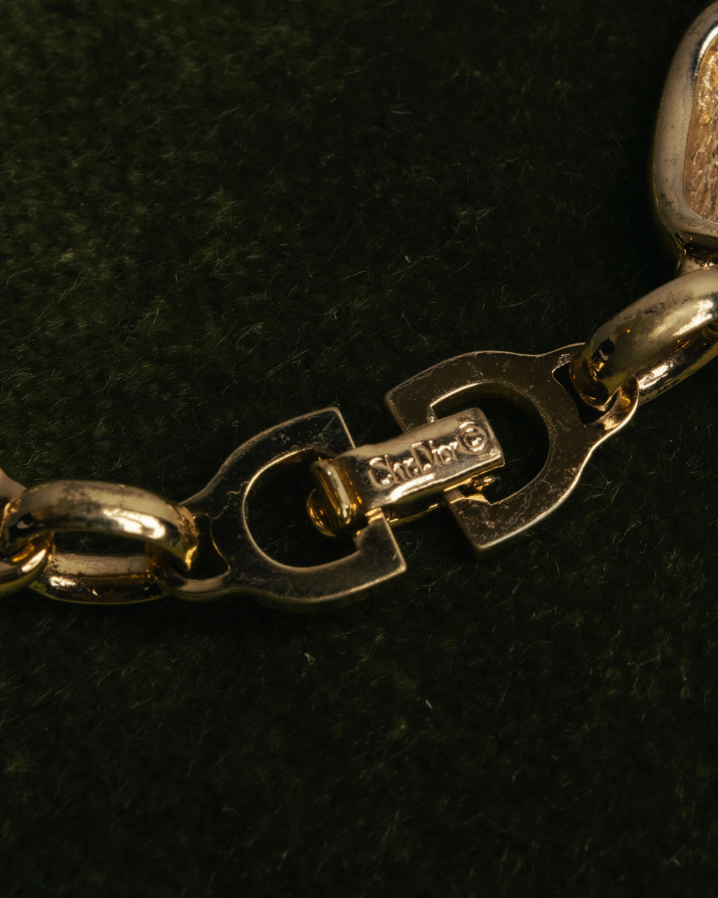 "Christian Dior" 70's-80's Two-tone gold and charcoal link bracelet