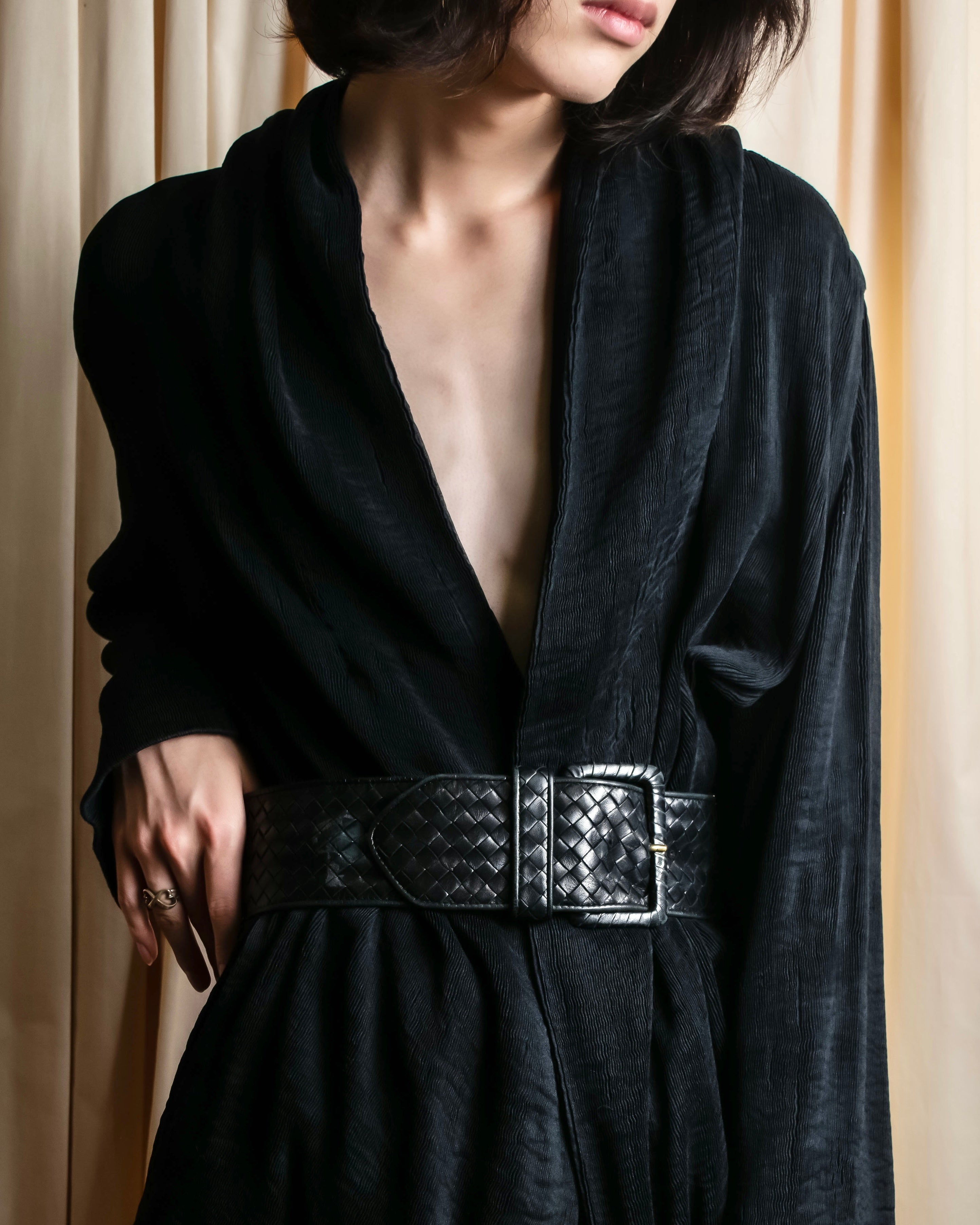 "BOTTEGA VENETA" Intrecciato style wide leather belt