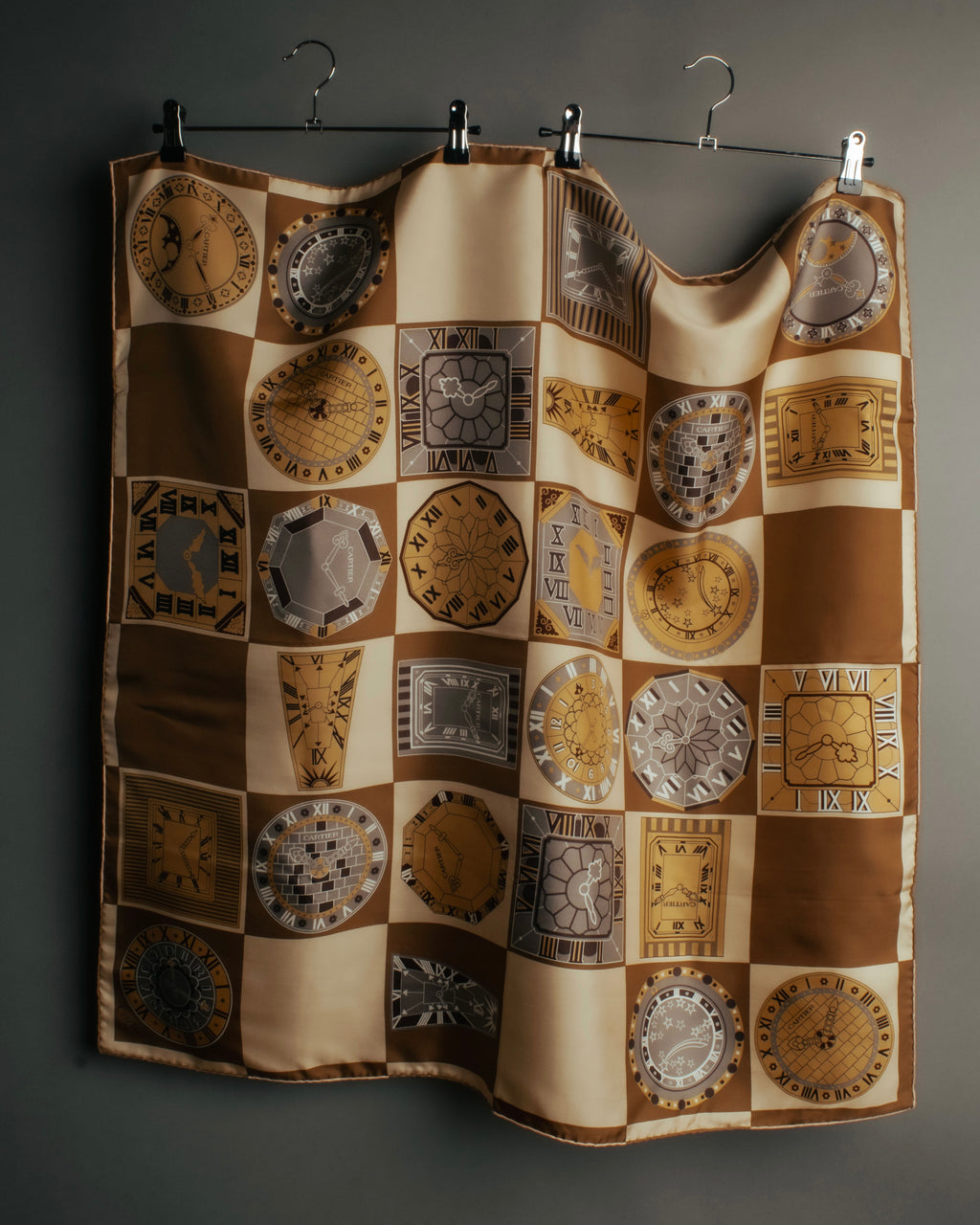 “Cartier“ 80’s-90’s Timepiece motif silk scarf