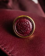 "LOEWE" Burgundy leather front button middle skirt