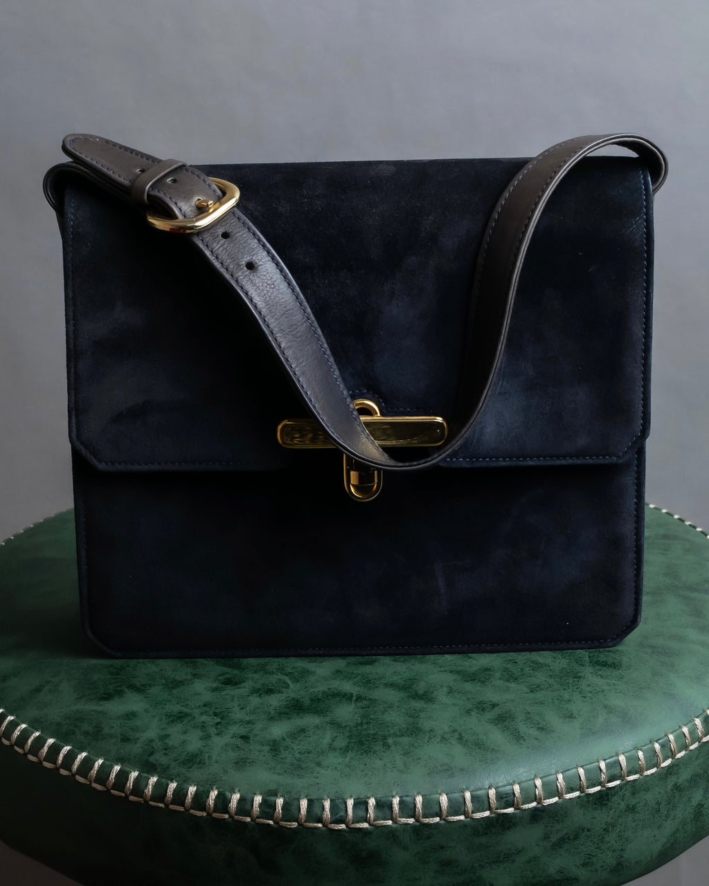 "GUCCI" Dark navy suede leather shoulder bag