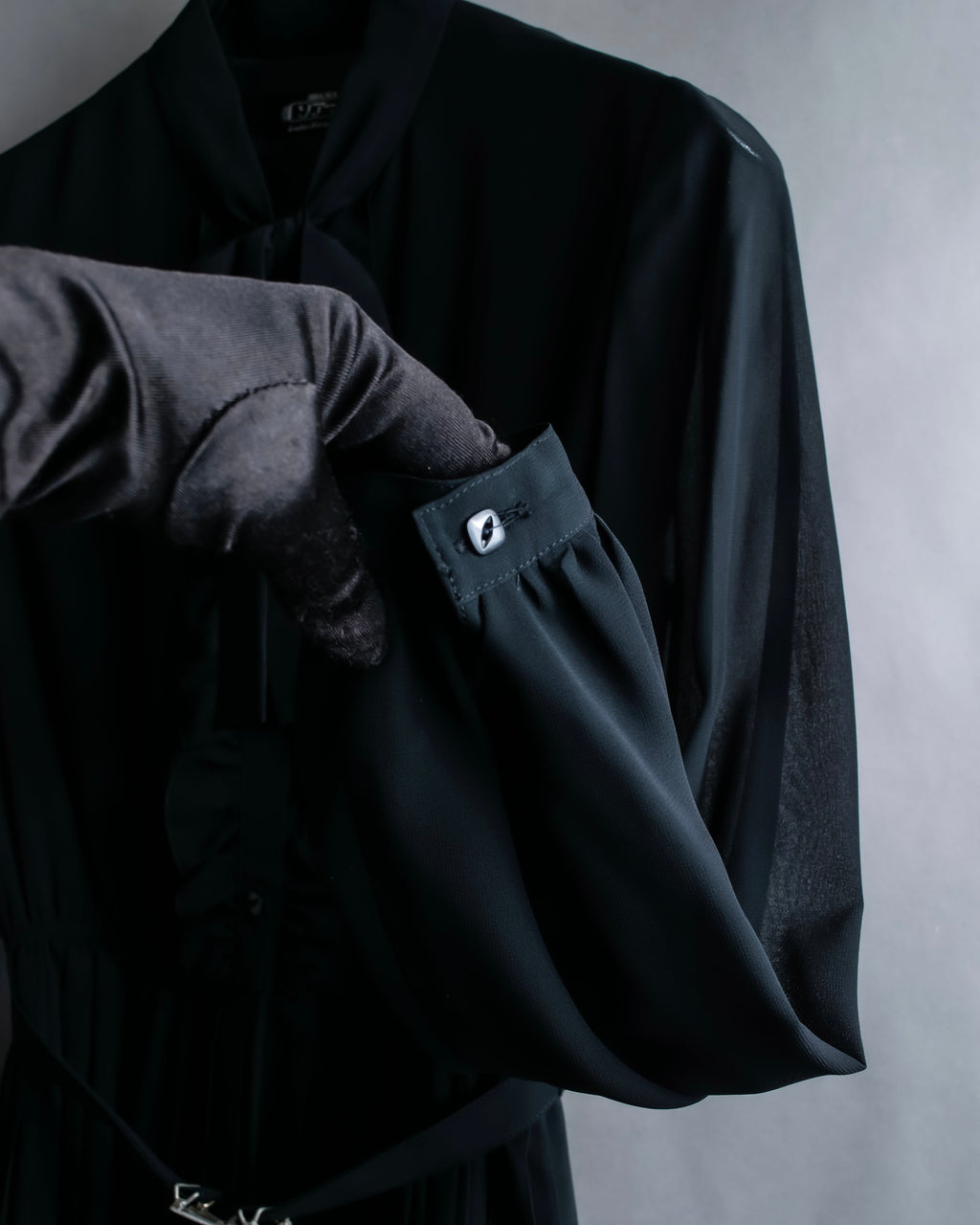 "SOANA" Bowtie belted design long black dress