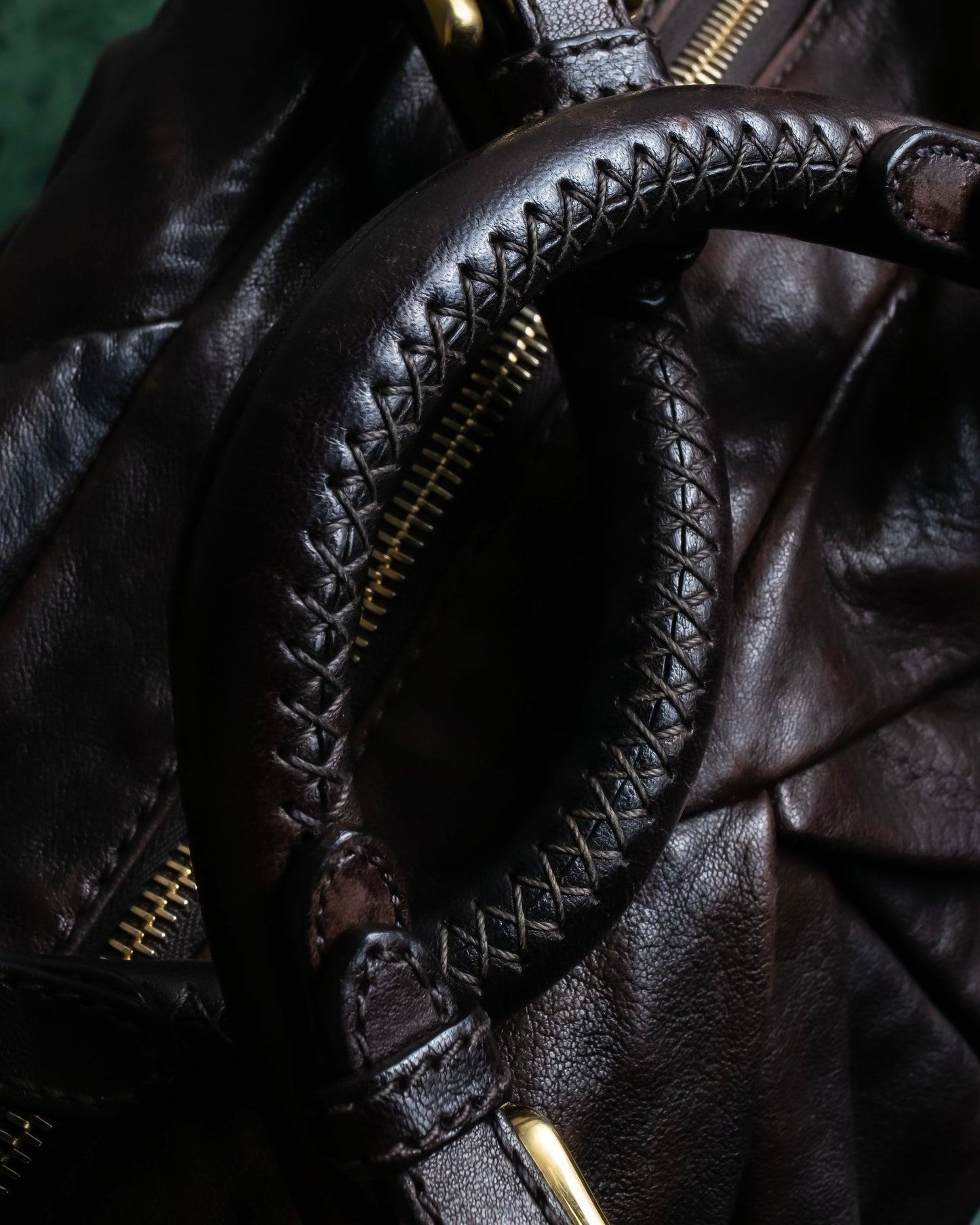 "MIU MIU" Pleated detail rounded boston grained leather 2way bag