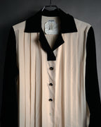 –SPECIAL– “CHANEL” 80’s-90’s pleated silk velvet trim blouse