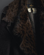 "FENDI" 90’s-00’s Sculptural belted leopard cat fur collar alpaca coat