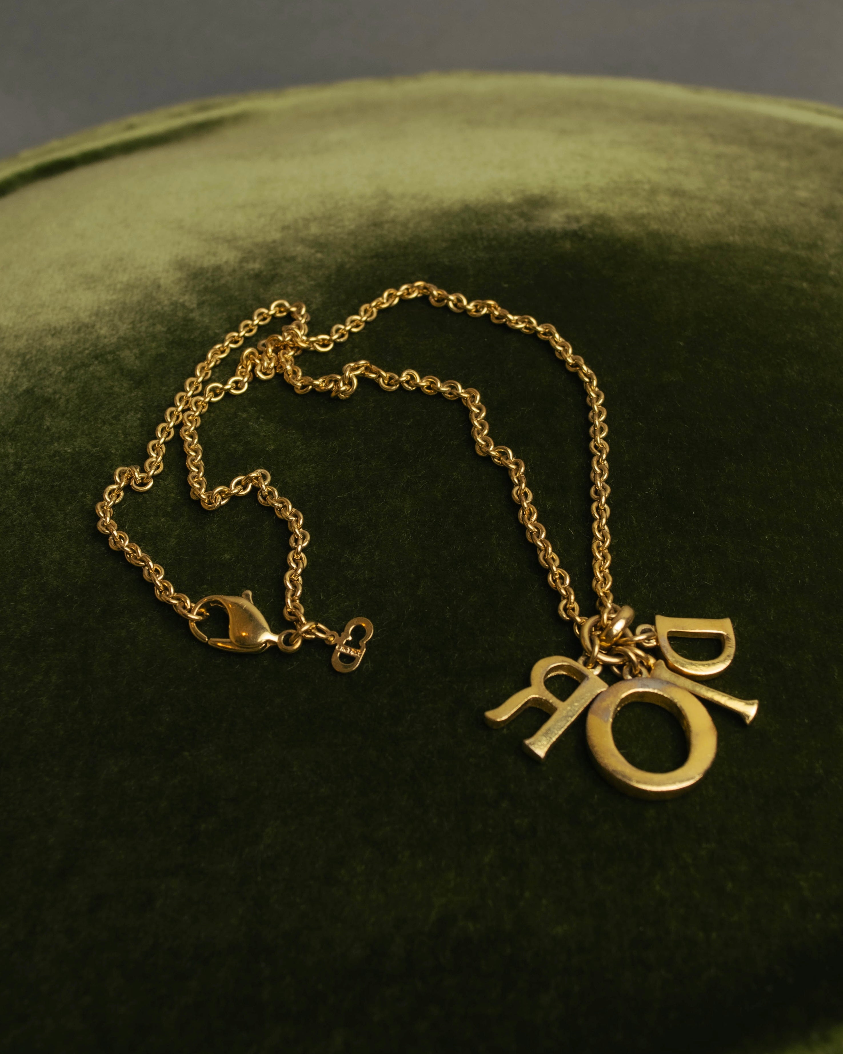 "Christian Dior" 90's-00's Gold tone logo charm necklace