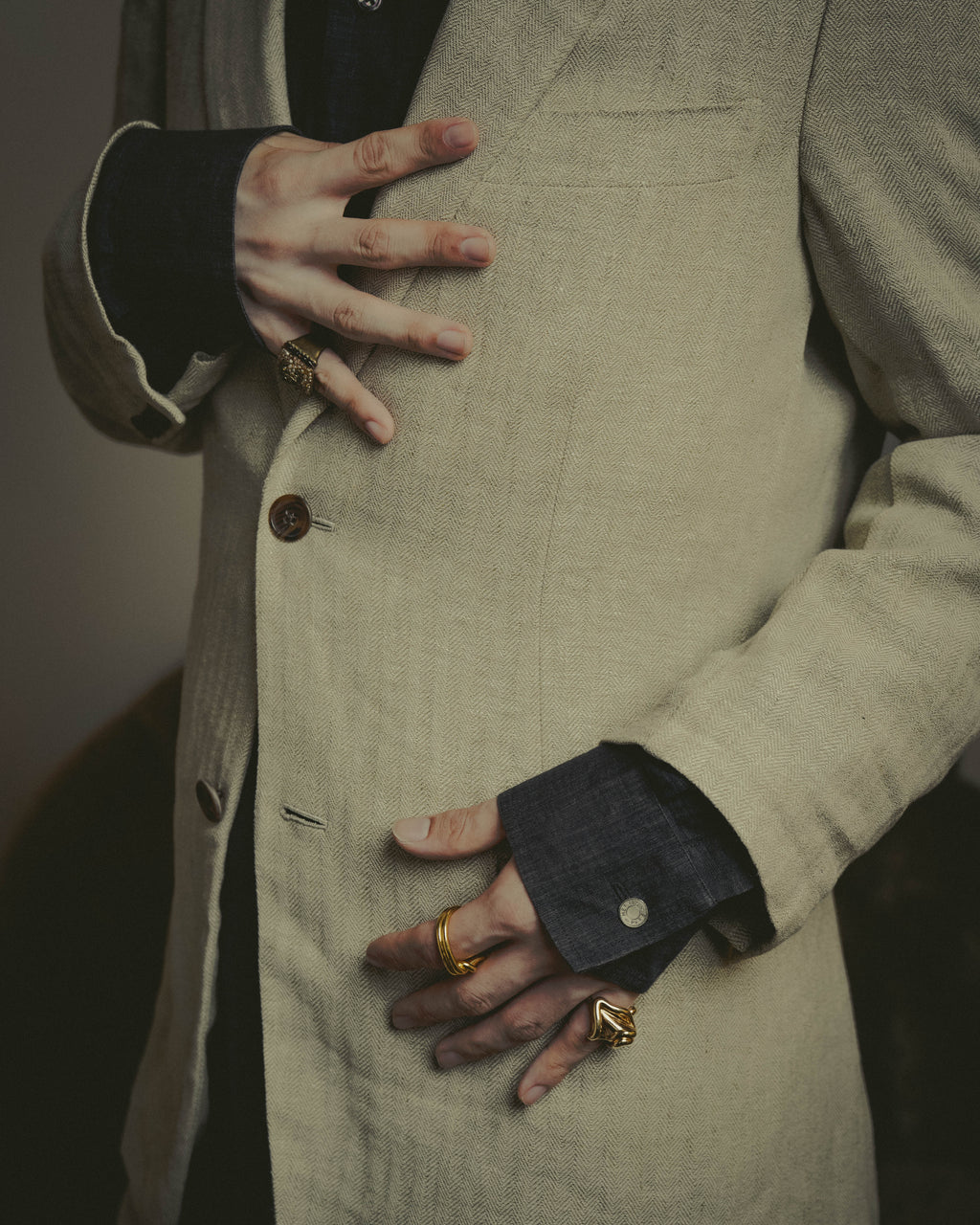 -SPECIAL- “HERMES” 80’s-90’s Herringbone linen suit set
