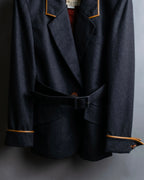 "HERMES" Vintage leather piping design belted tailored jacket