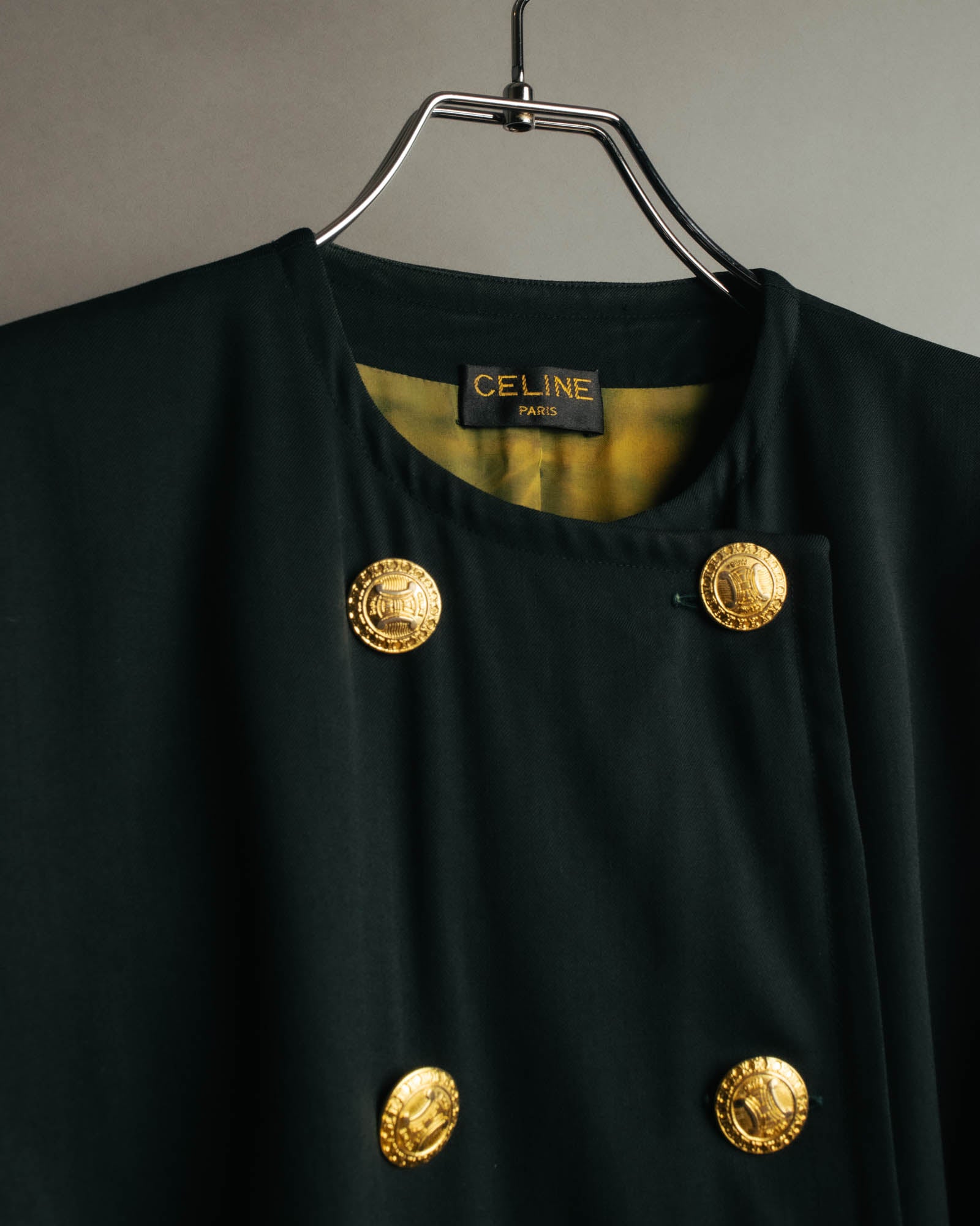 –SPECIAL– "CELINE" 80's Elegant belted double breasted long coat