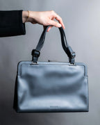 "PRADA" Clasp design grey-blue leather bag