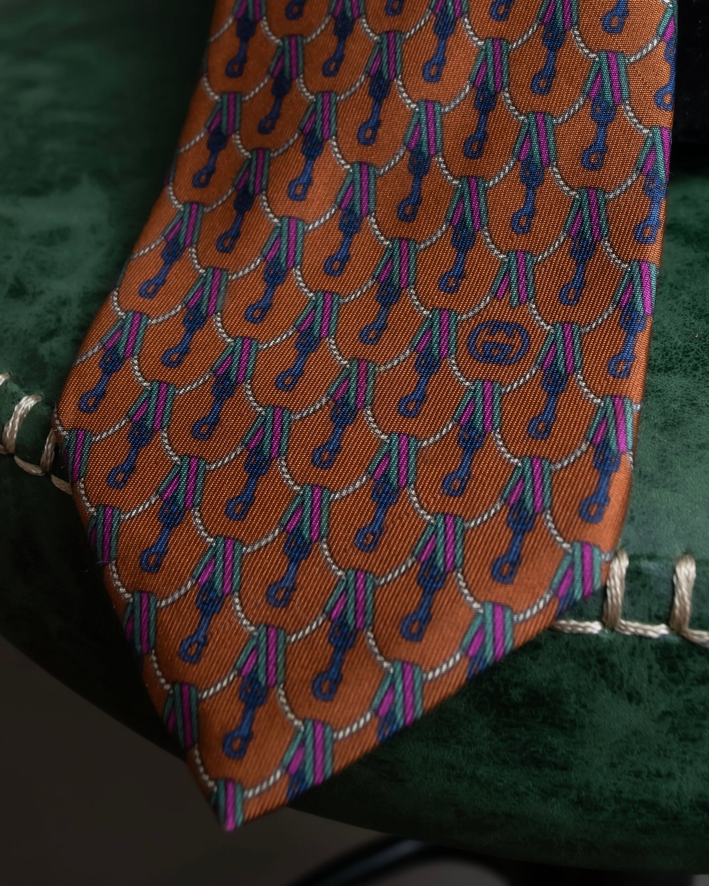 "GUCCI" Horsebit & GG pattern silk neck tie