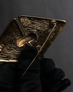 "YVES SAINT LAURENT" Granular texture diamond gold brooch