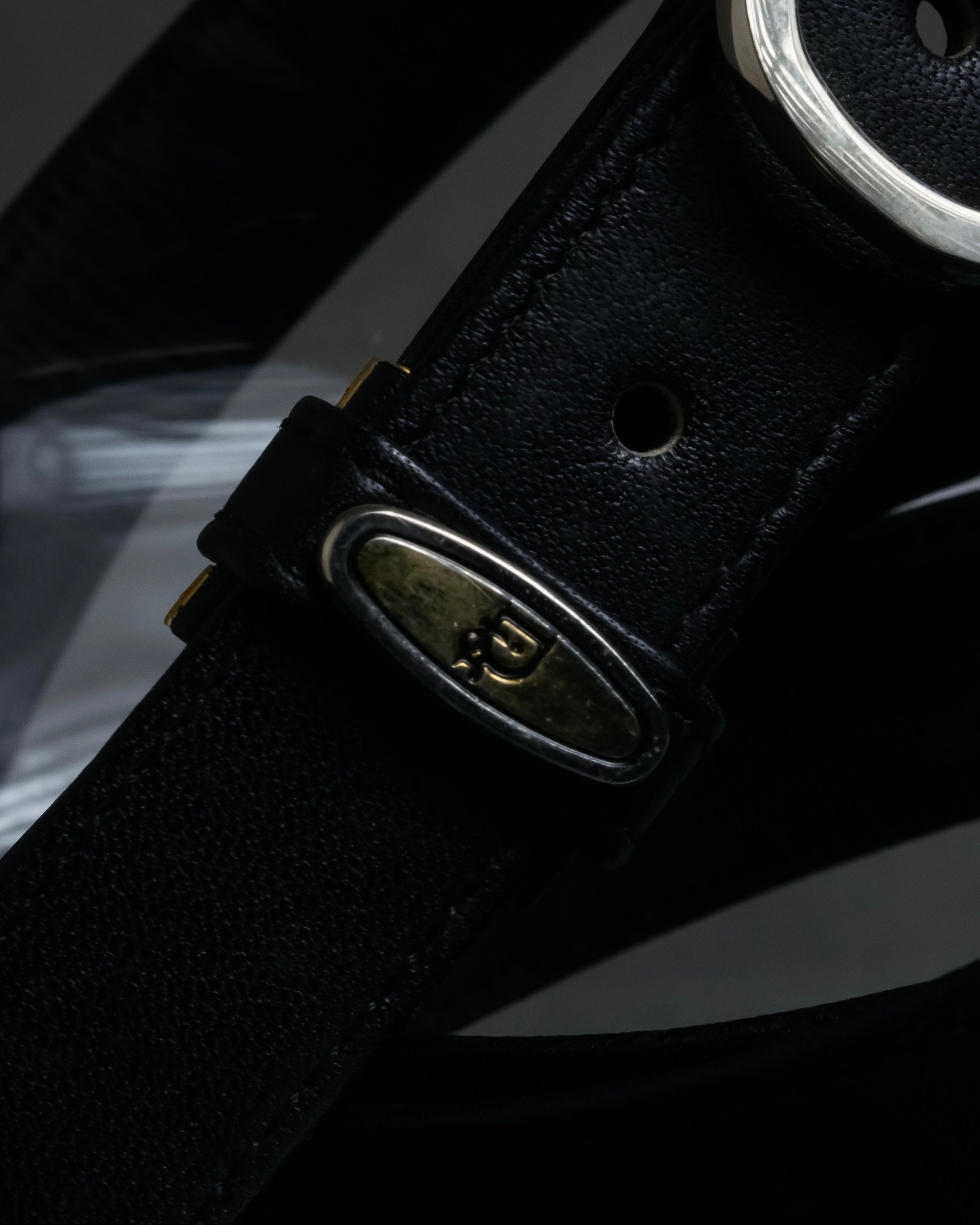 "Christian Dior" Logo buckle slim leather belt