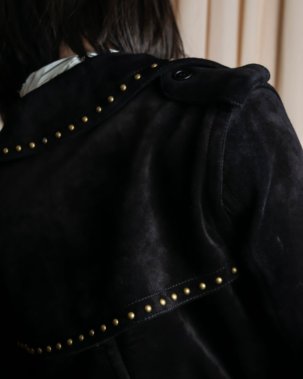 "Saint Laurent" 19AW gold studs design suede long coat
