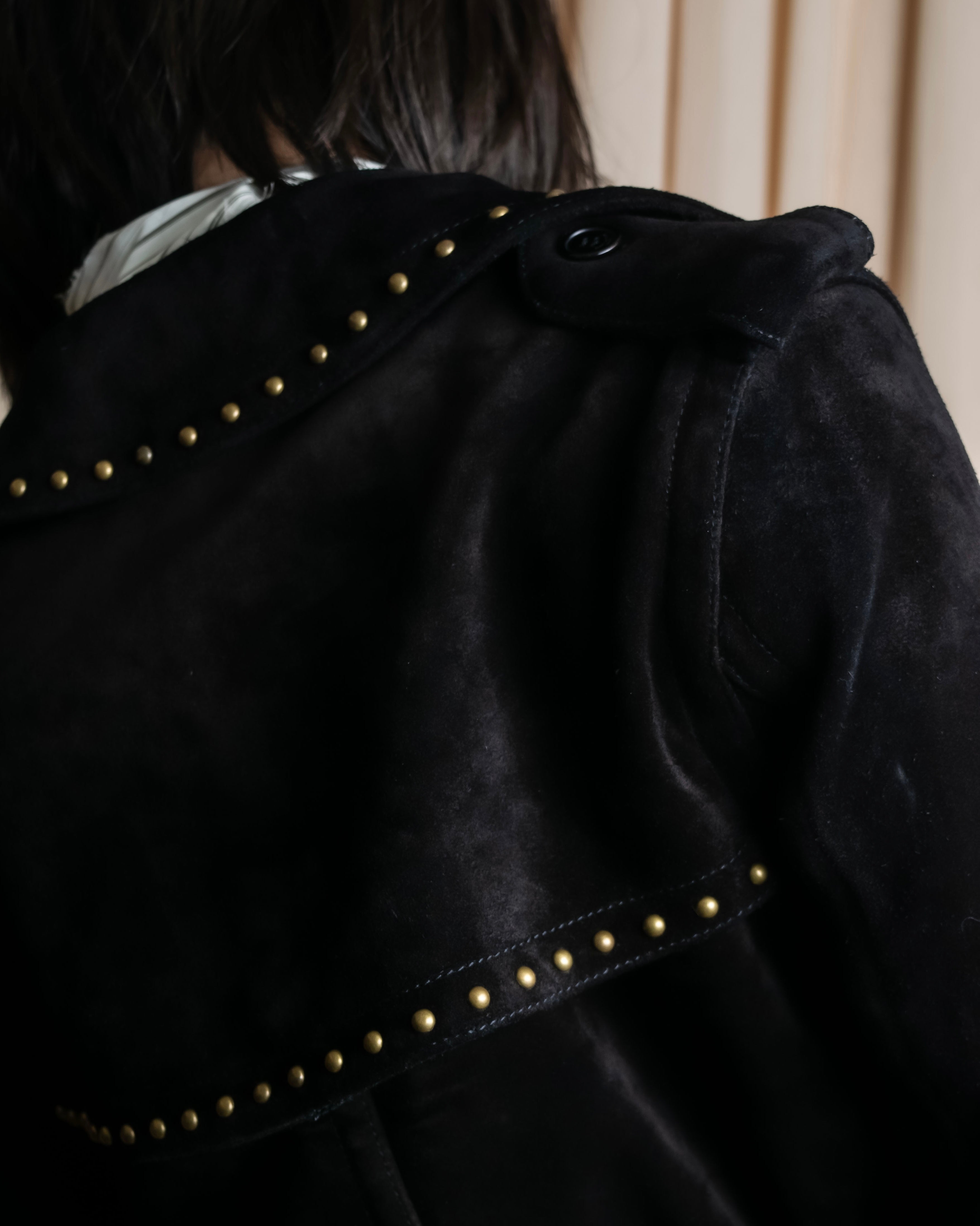 "Saint Laurent" 19AW gold studs design suede long coat
