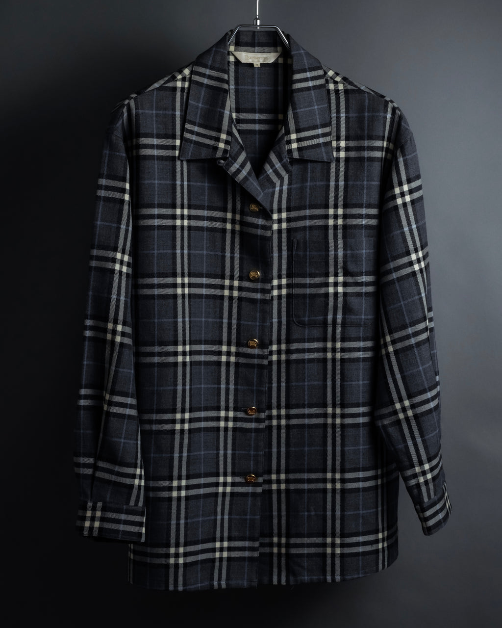 "BURBERRYS" Gold metal button design check pattern wool shirt