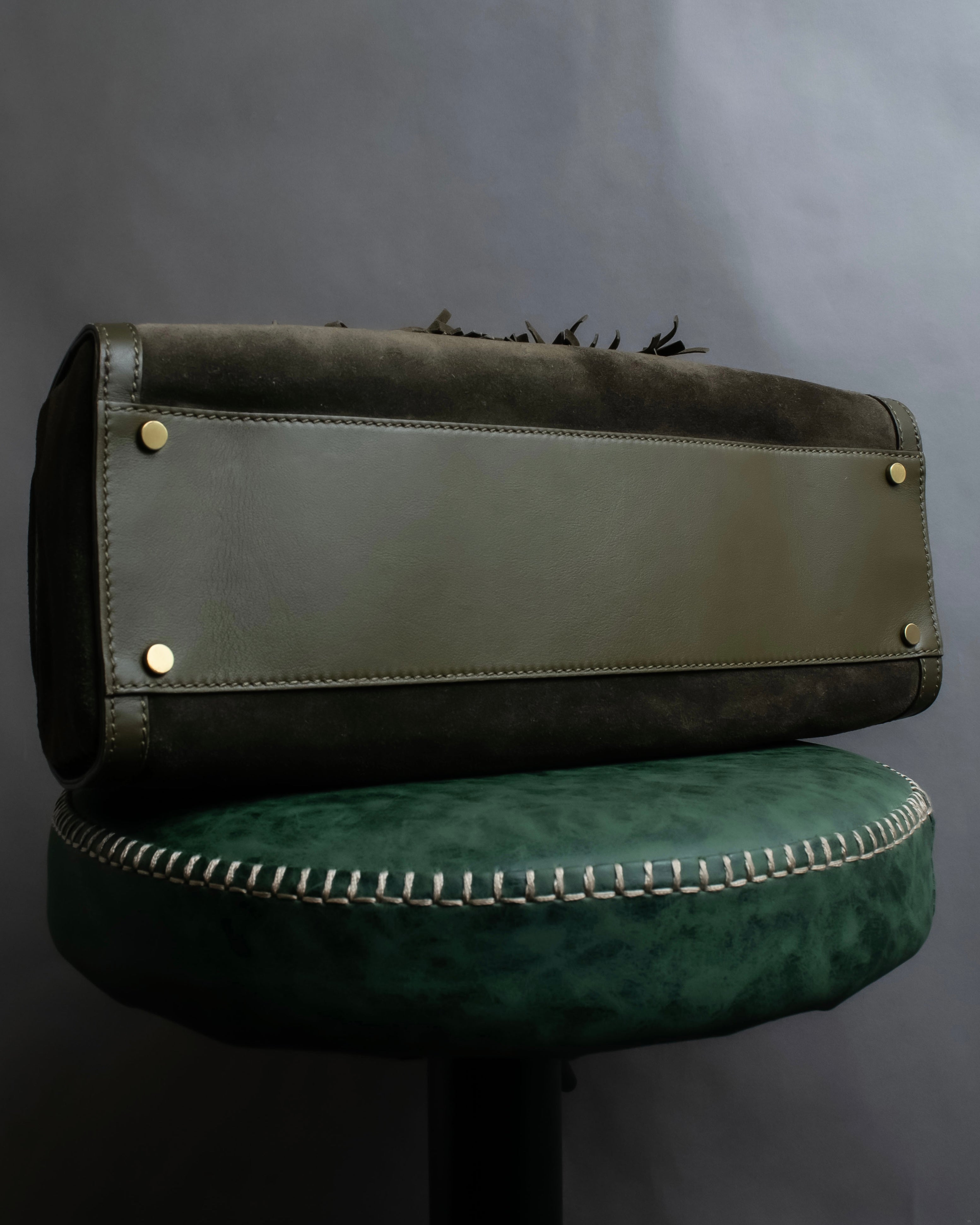 BURBERRY (バーバリー) - フリンジ ボストンバッグ - オリーブグリーン