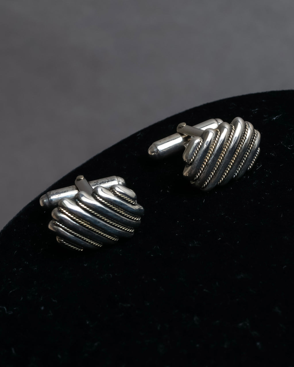 "Tiffany&Co" Rope-shaped milgrain design silver cufflinks ＆tie clip
