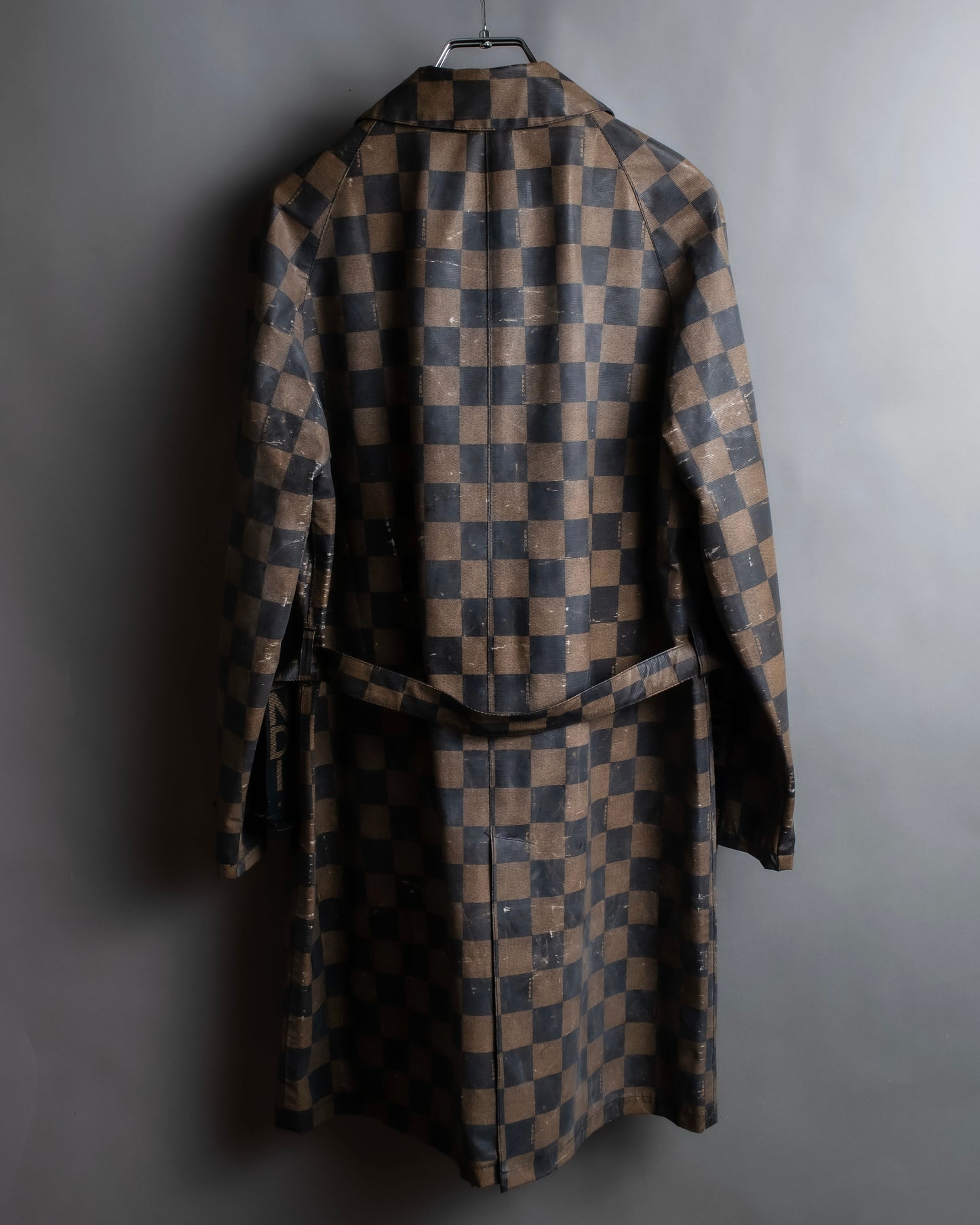 "FENDI" Pecan checkered belted mid length coat